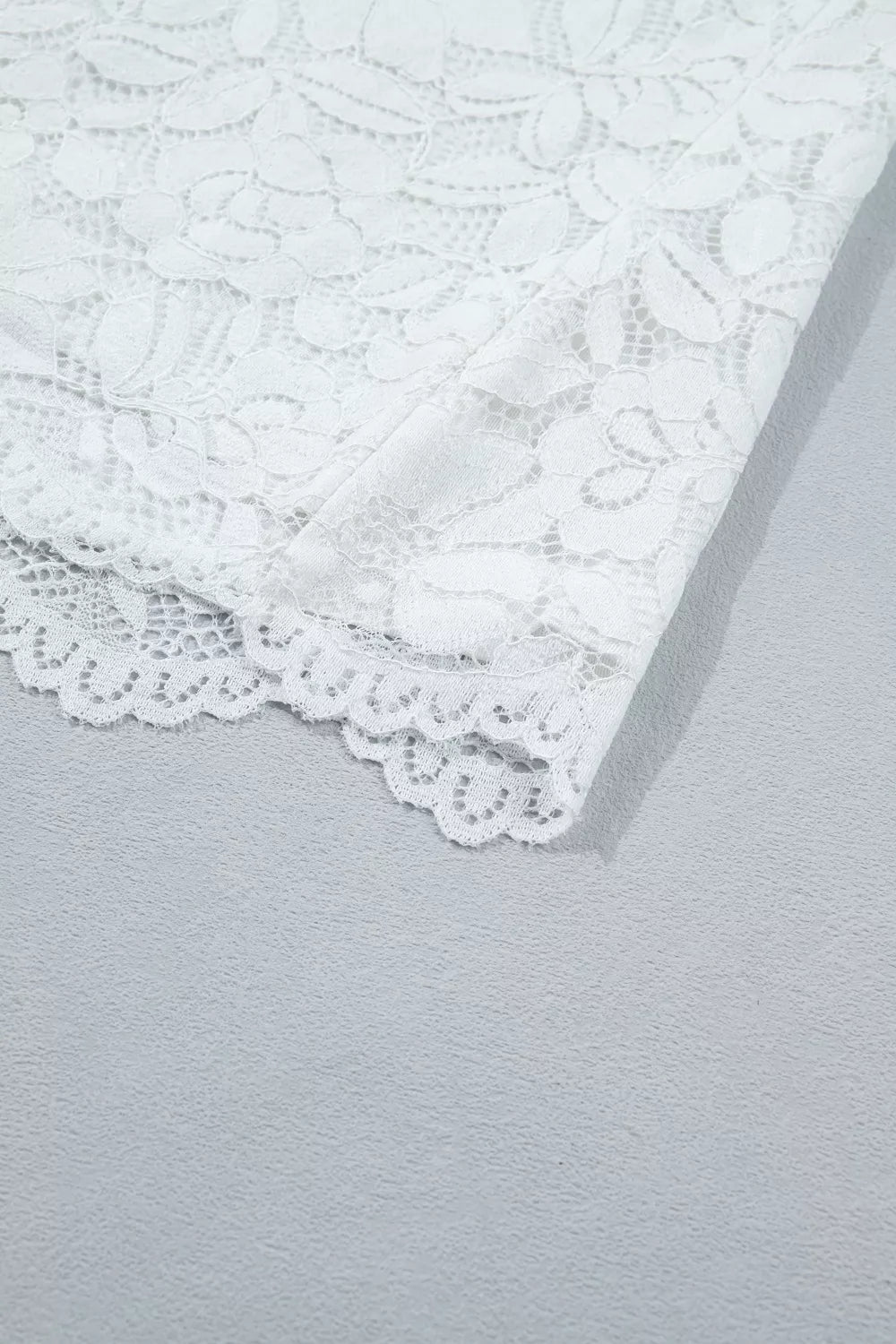 Ruffled Round Neck Long Flounce Sleeve Sheer Lace Blouse