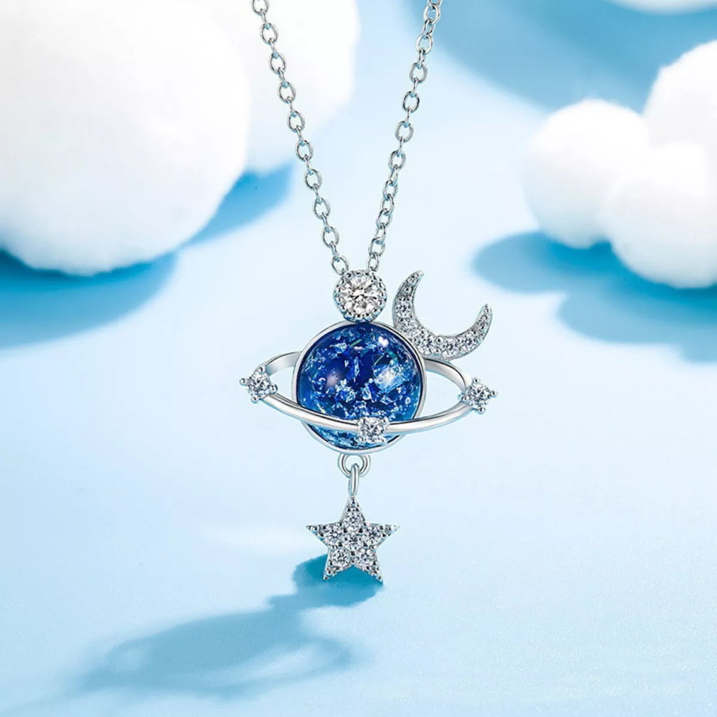 925 Sterling Silver Planet Pendant Necklace