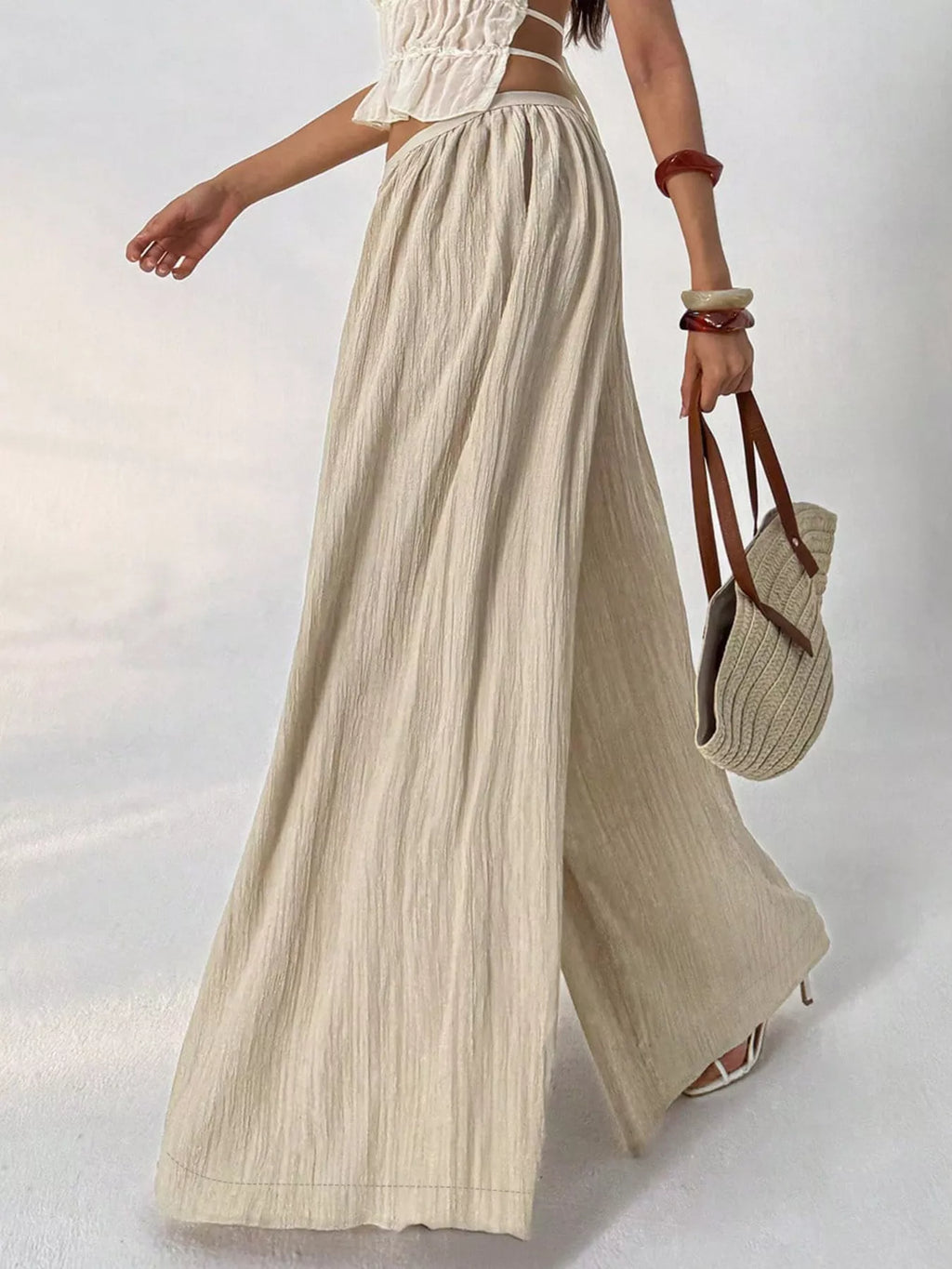 Wide-Leg Textured Pants