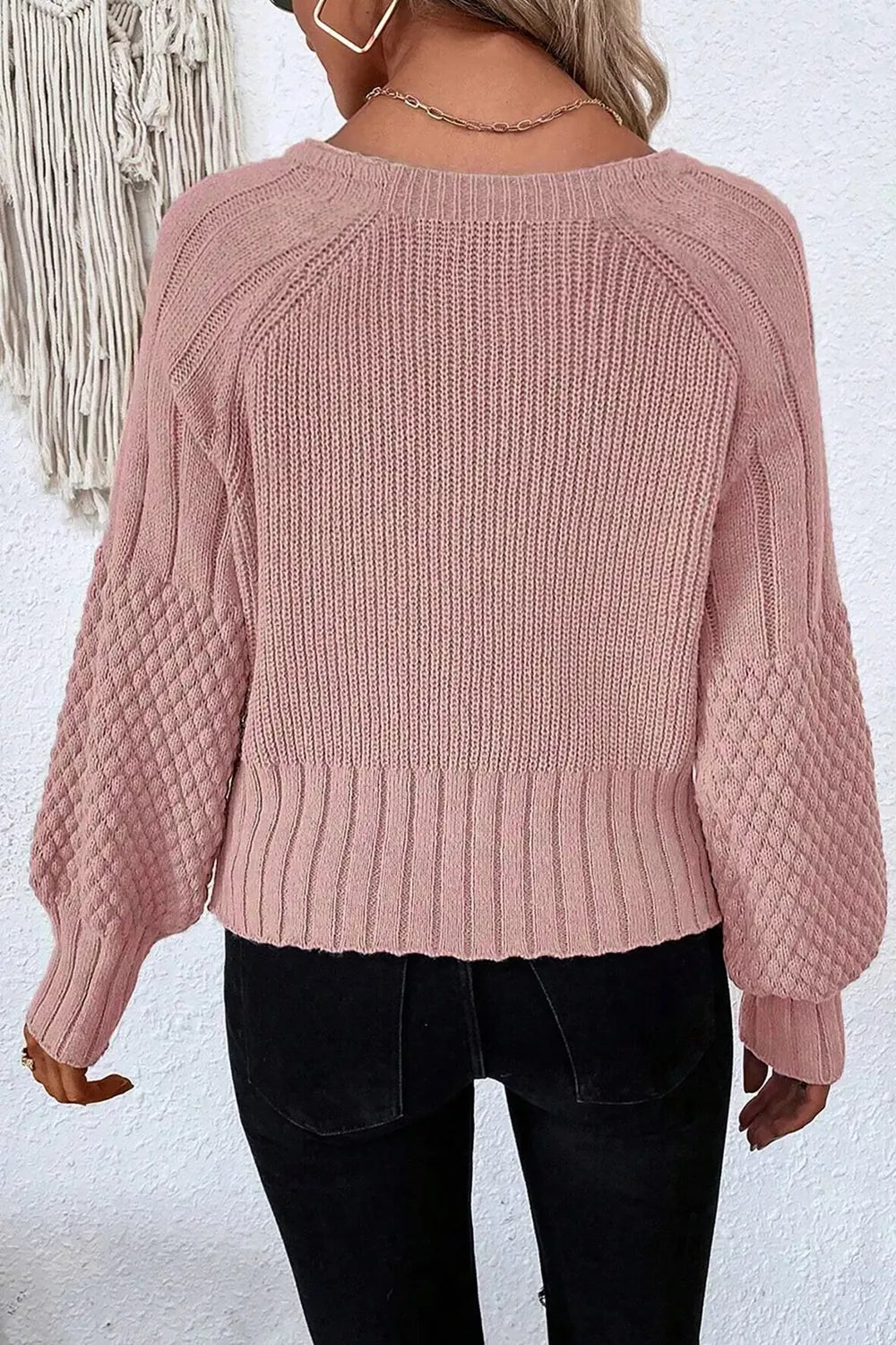 Mixed Texture Knit Button V Neck Sweater Cardigan