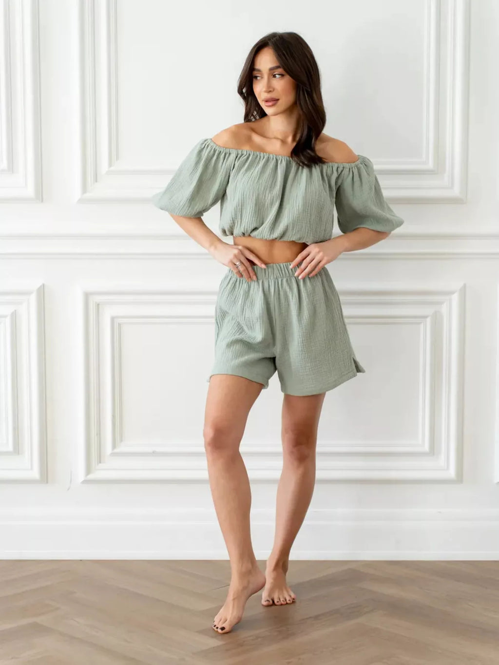 Off-Shoulder Cropped Top and Shorts Set
