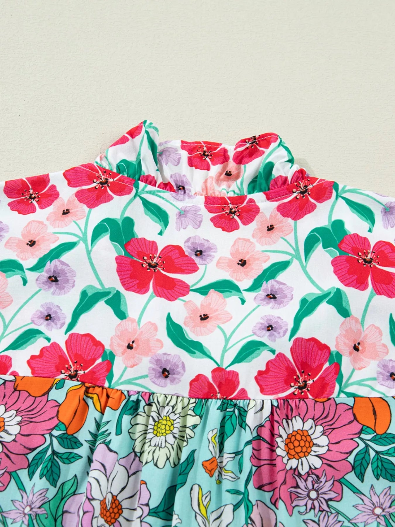 Floral Print Split Neck Button Front Flutter Sleeve Blouse
