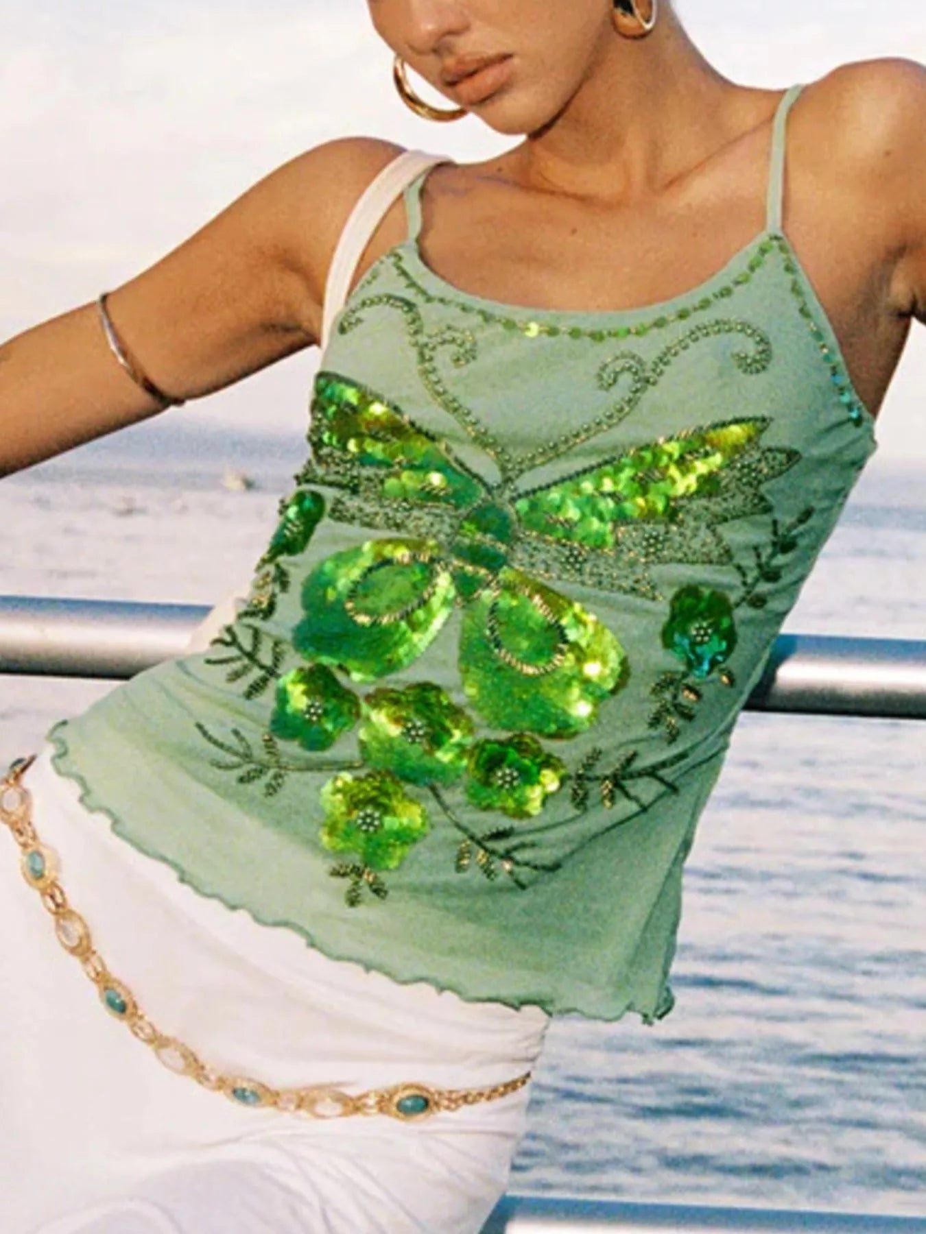 Butterfly Embellished Slim Fit Cami