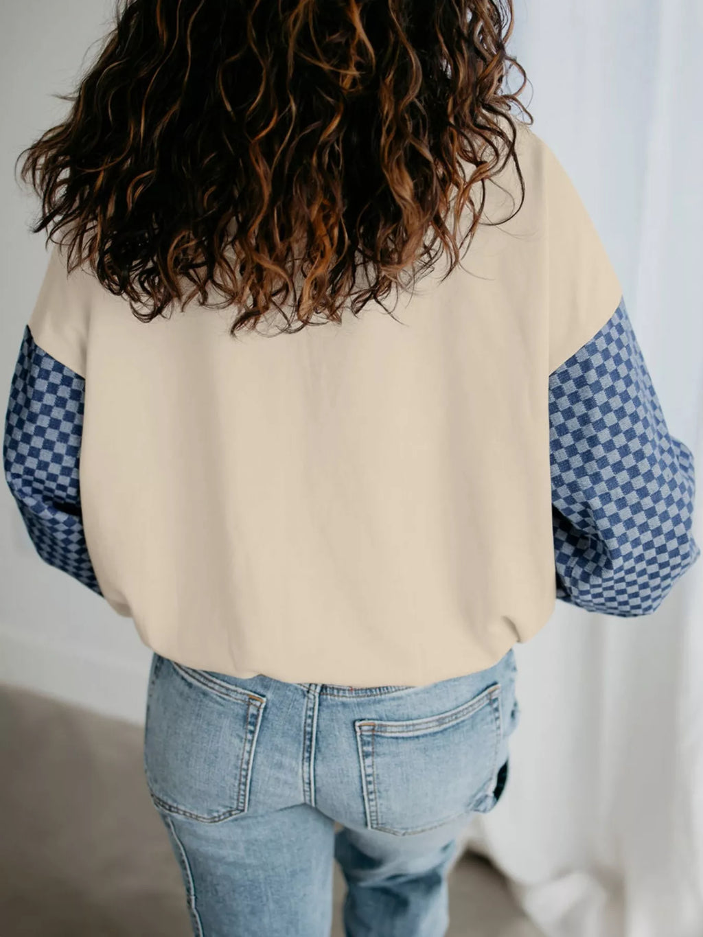 Checkered Color Block Half Zip Sweatshirt