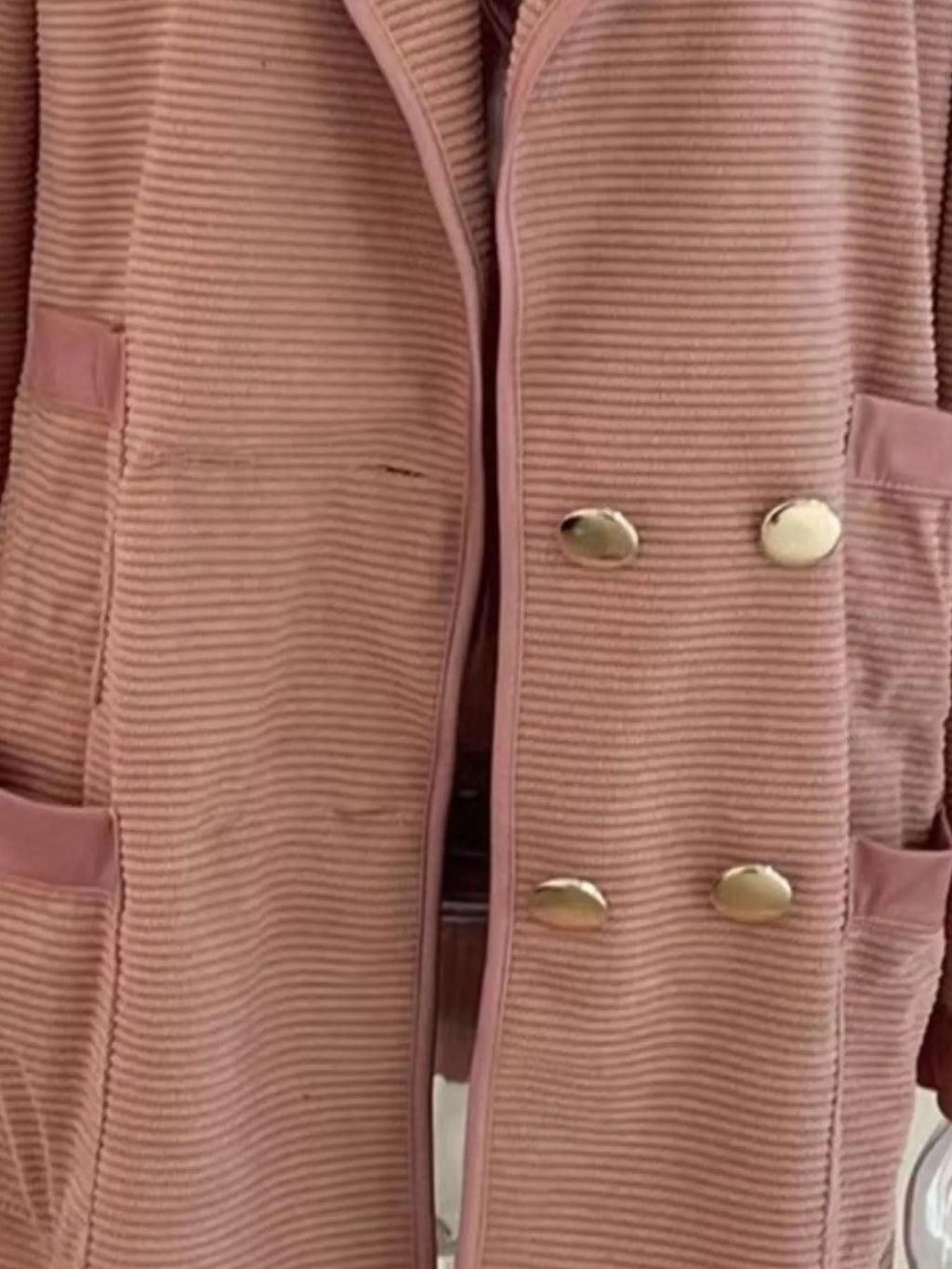 Texture Knit Double-Breasted Blazer