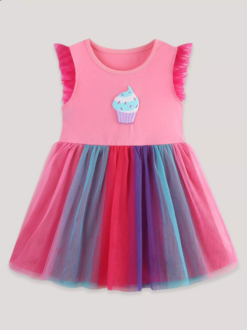 Children's Cupcake Graphic Rainbow Tulle Dress