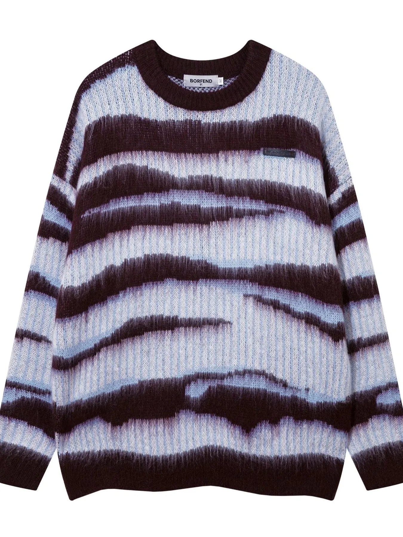 Men's Oversized Contrast Striped Round Neck Sweater