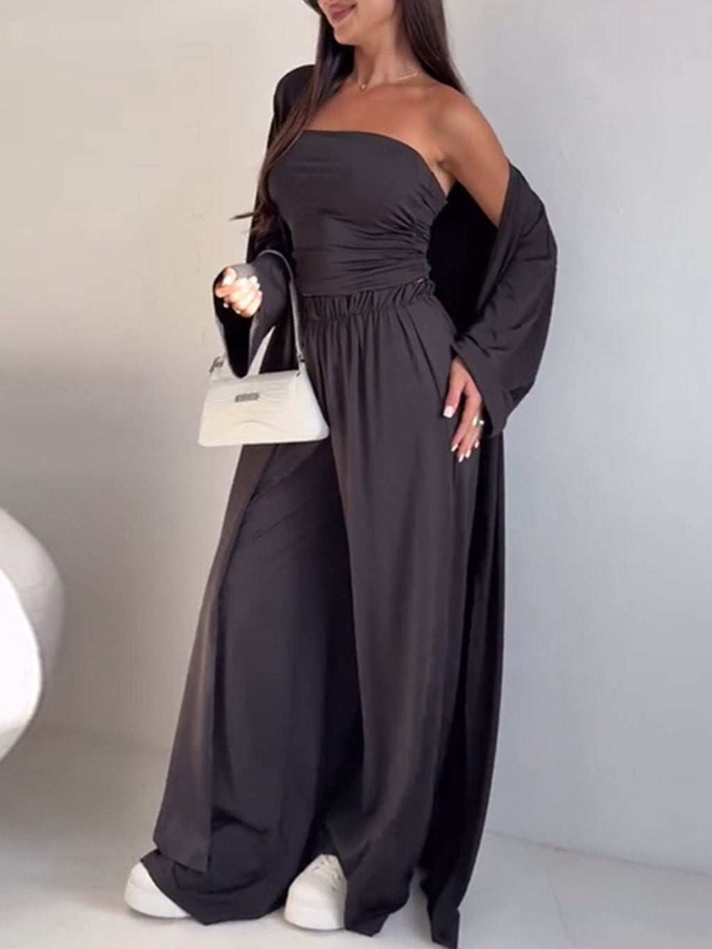 Tube Top & Cardigan & Pants Three Piece Set
