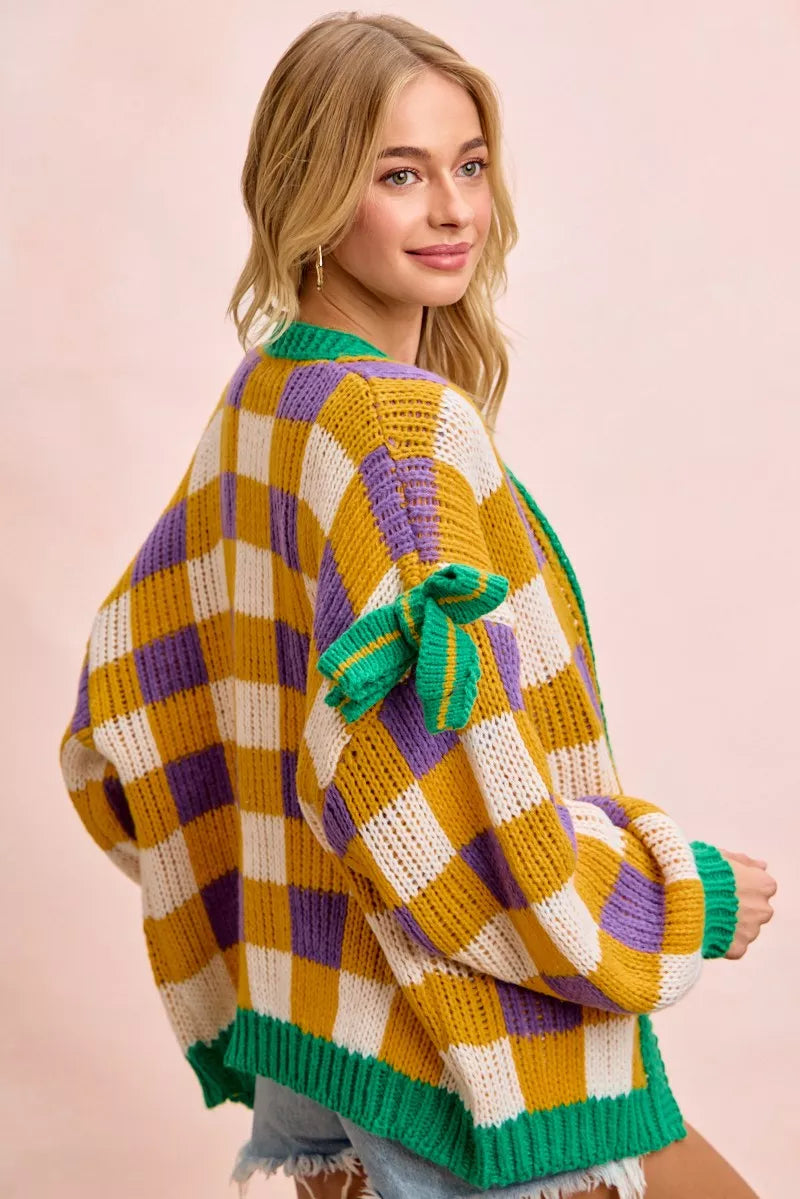 BiBi Mardigras Checker Board Front Open Cardigan