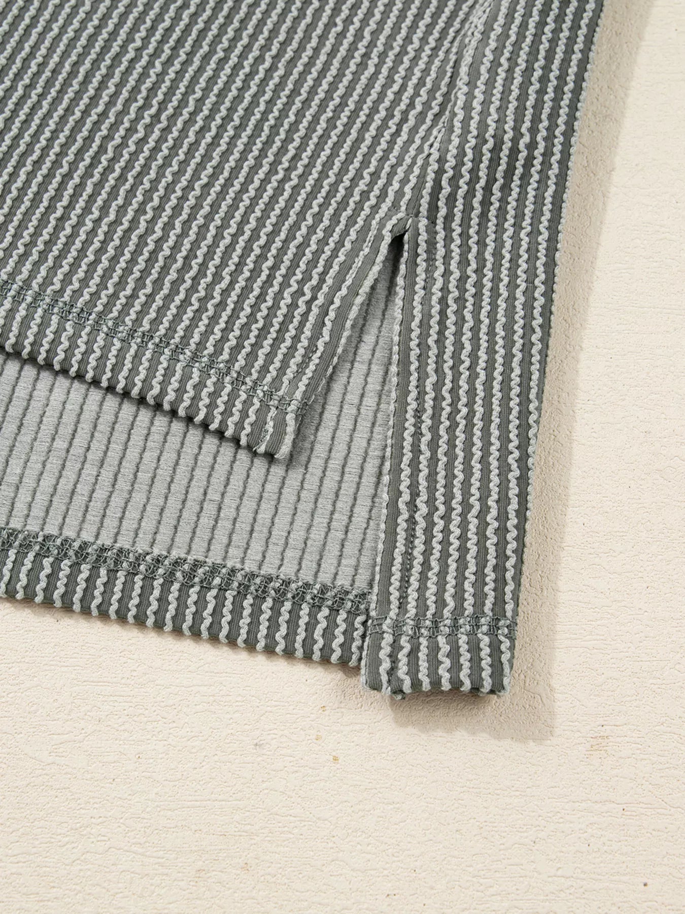 Twist Ribbed Exposed Seam Detail Long Sleeve Loose Top