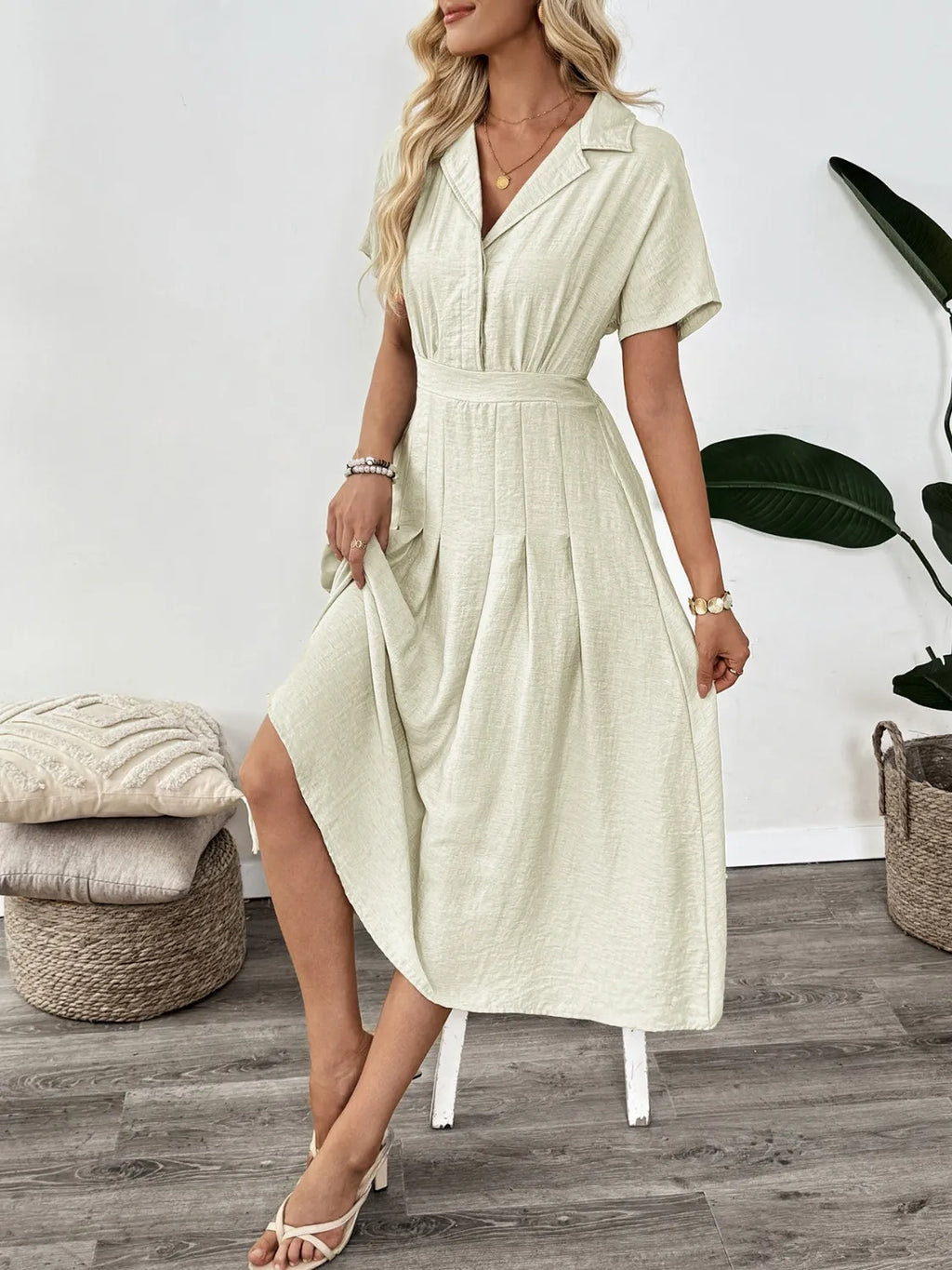 Short Sleeve Midi Dress with Pockets