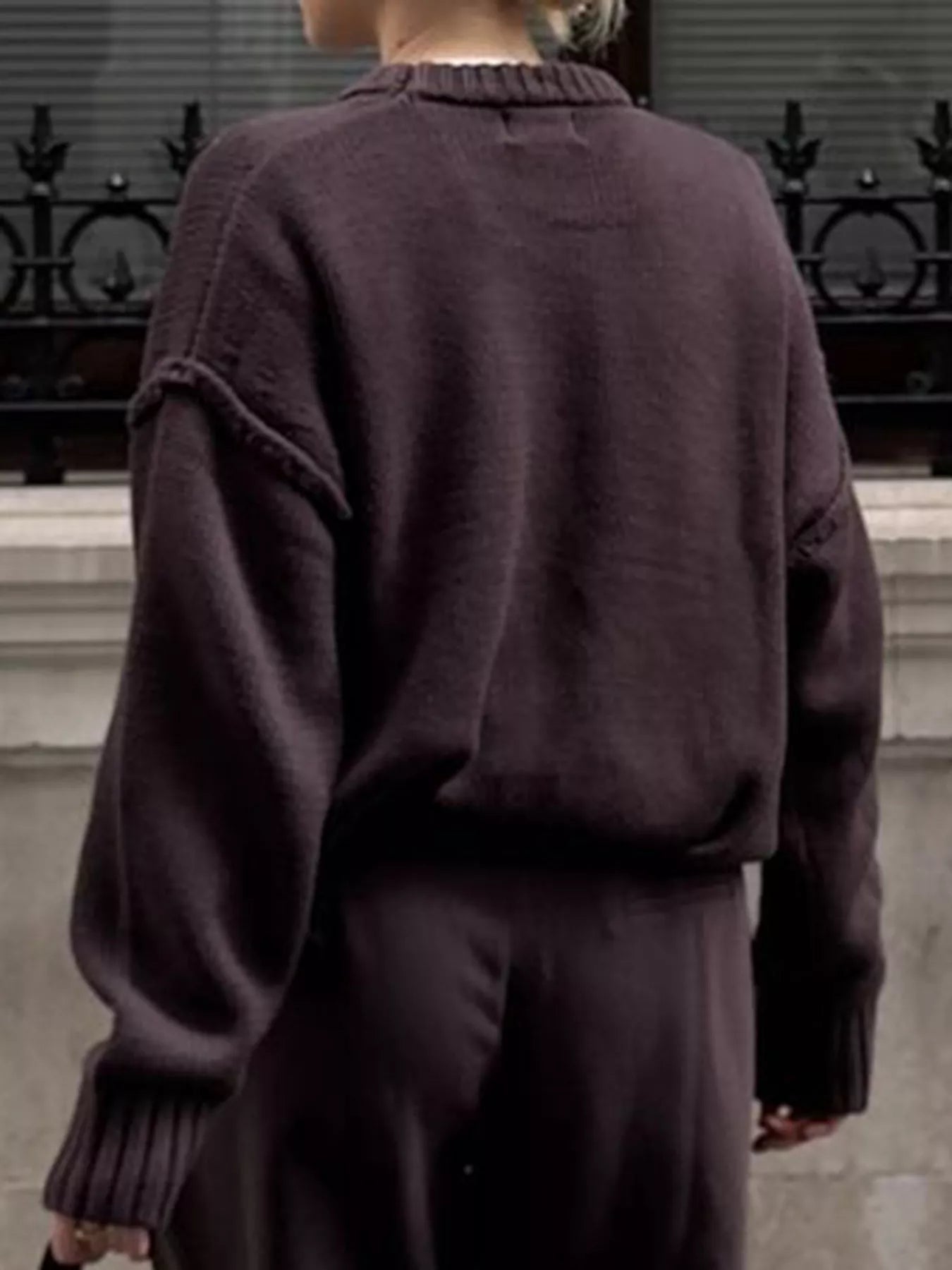 Round Neck Dropped Shoulder Sweater
