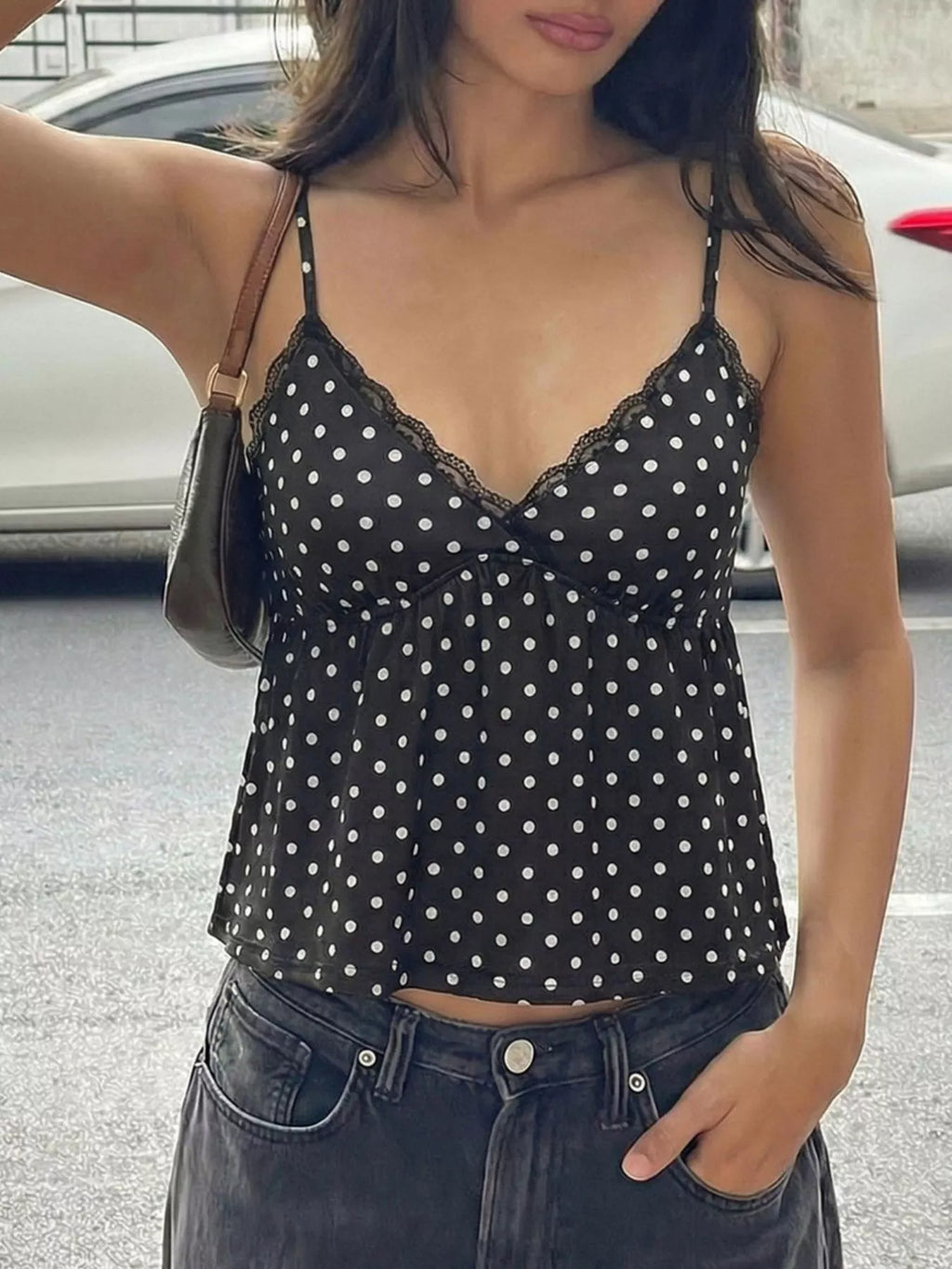 Polka Dot Lace Trim Cami