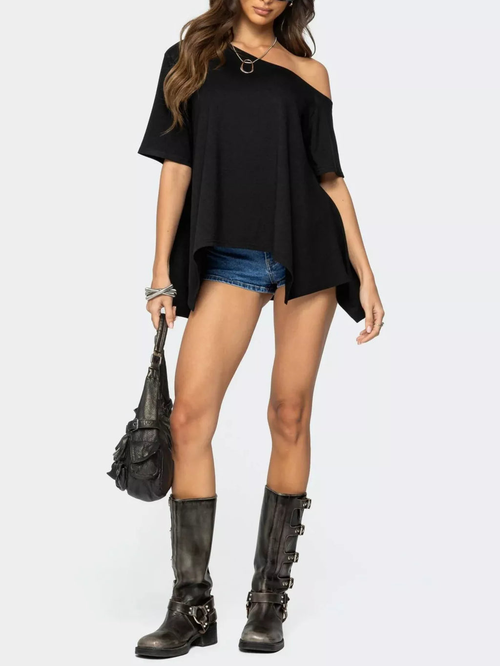 One Shoulder Asymmetrical Hem T-Shirt