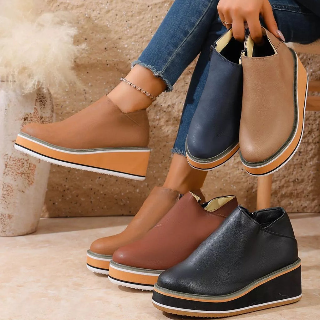 Round Toe Wedge Ankle Boots