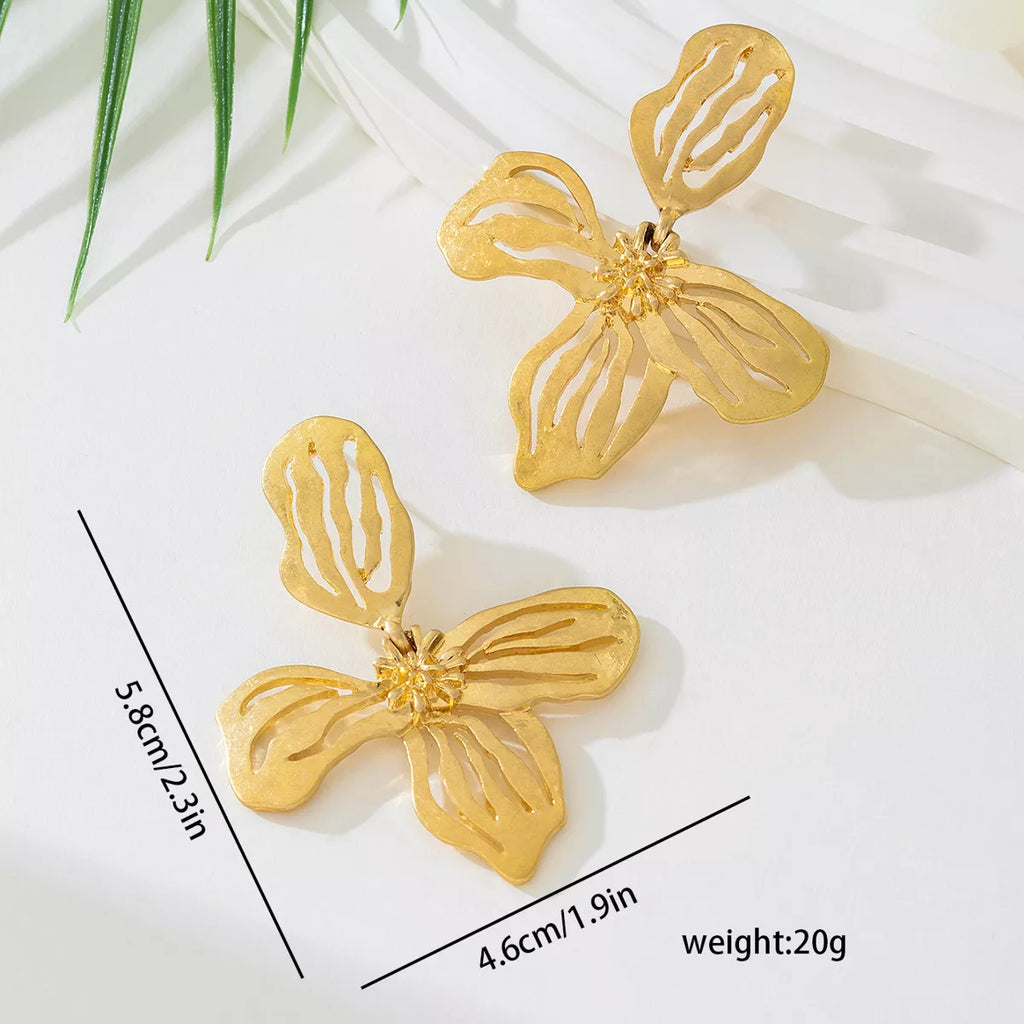 18K Gold-Plated Butterfly Flower Statement Earrings