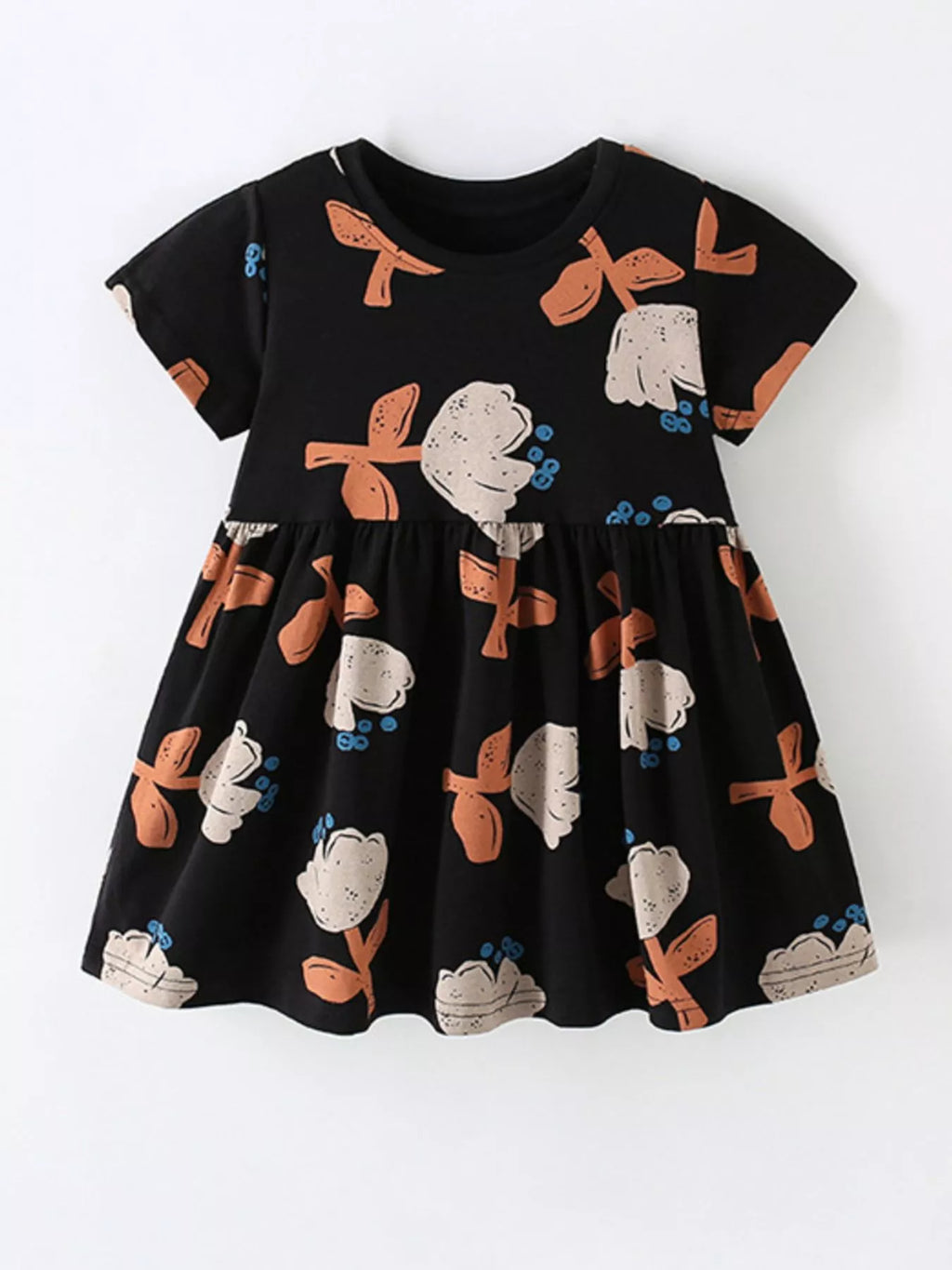 Children's Floral Print Short Sleeve Dress
