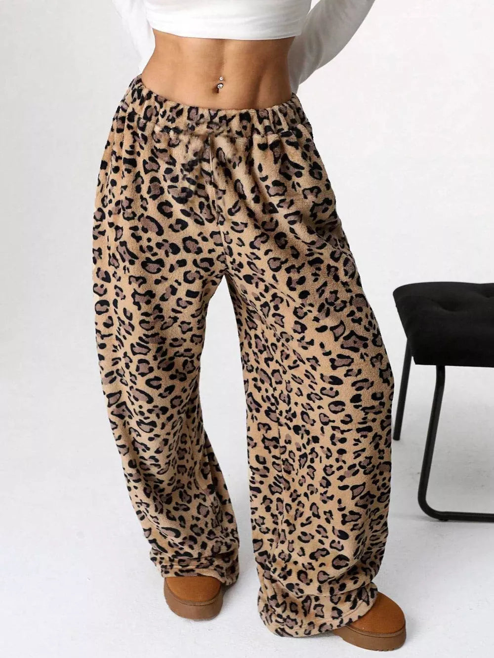 Leopard Wide Leg Plush Pants