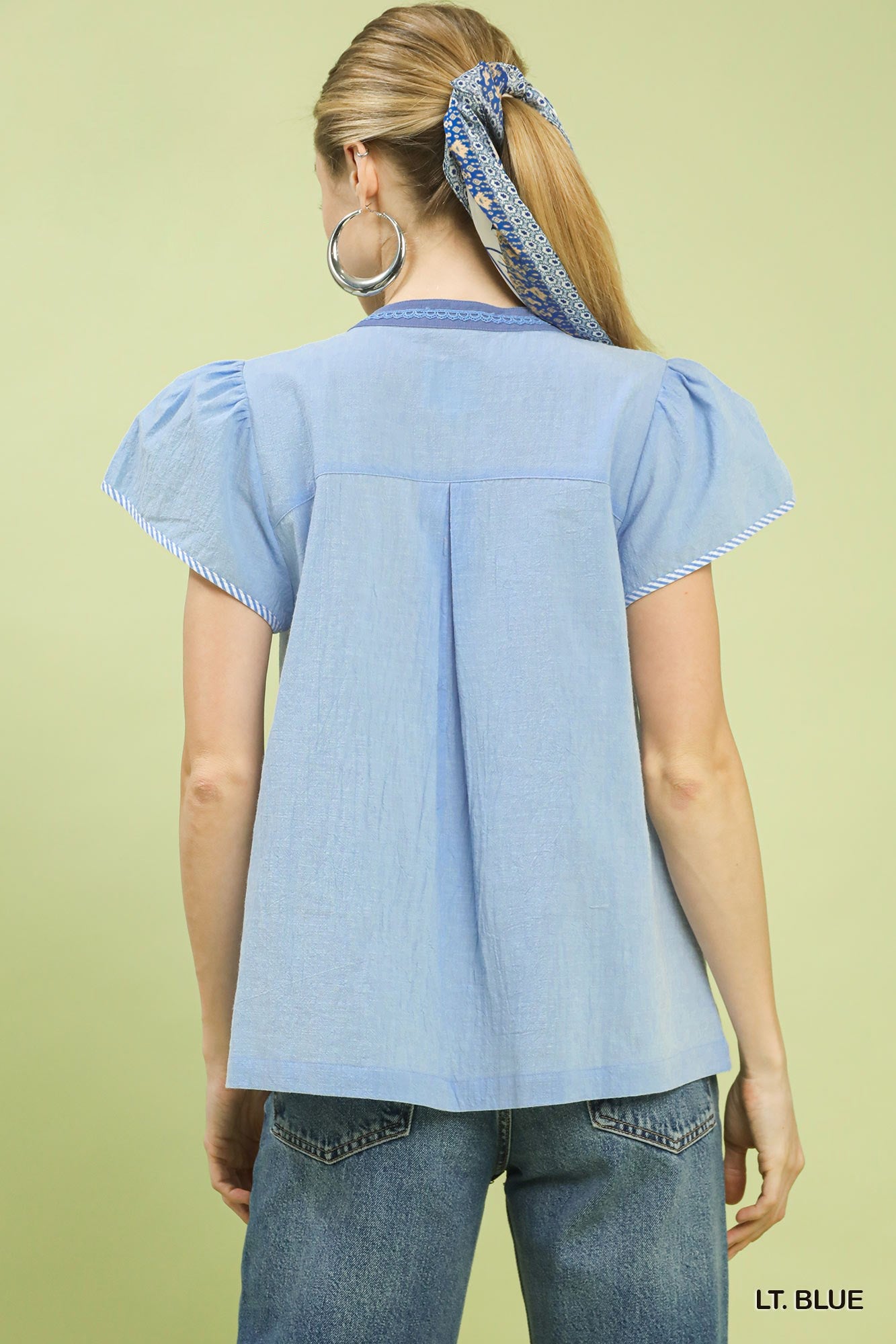 Umgee Abstract Applique Split Neck Top