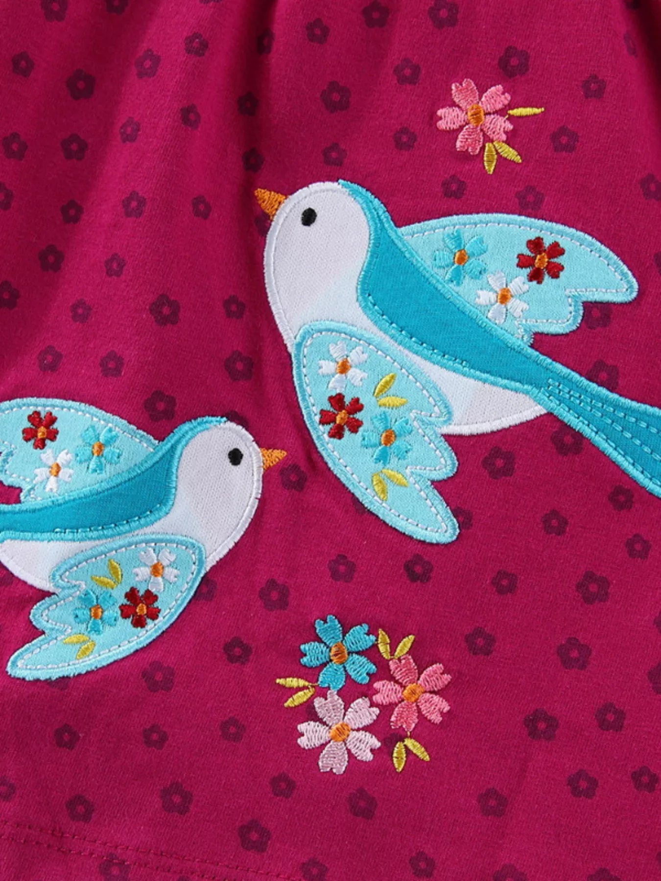 Children's Floral Embroidered Bird Applique Dress
