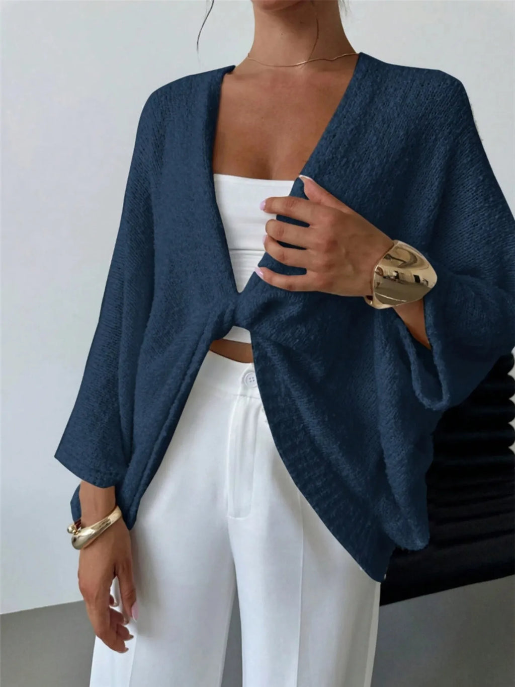 Twist-Front Textured Knit Cardigan