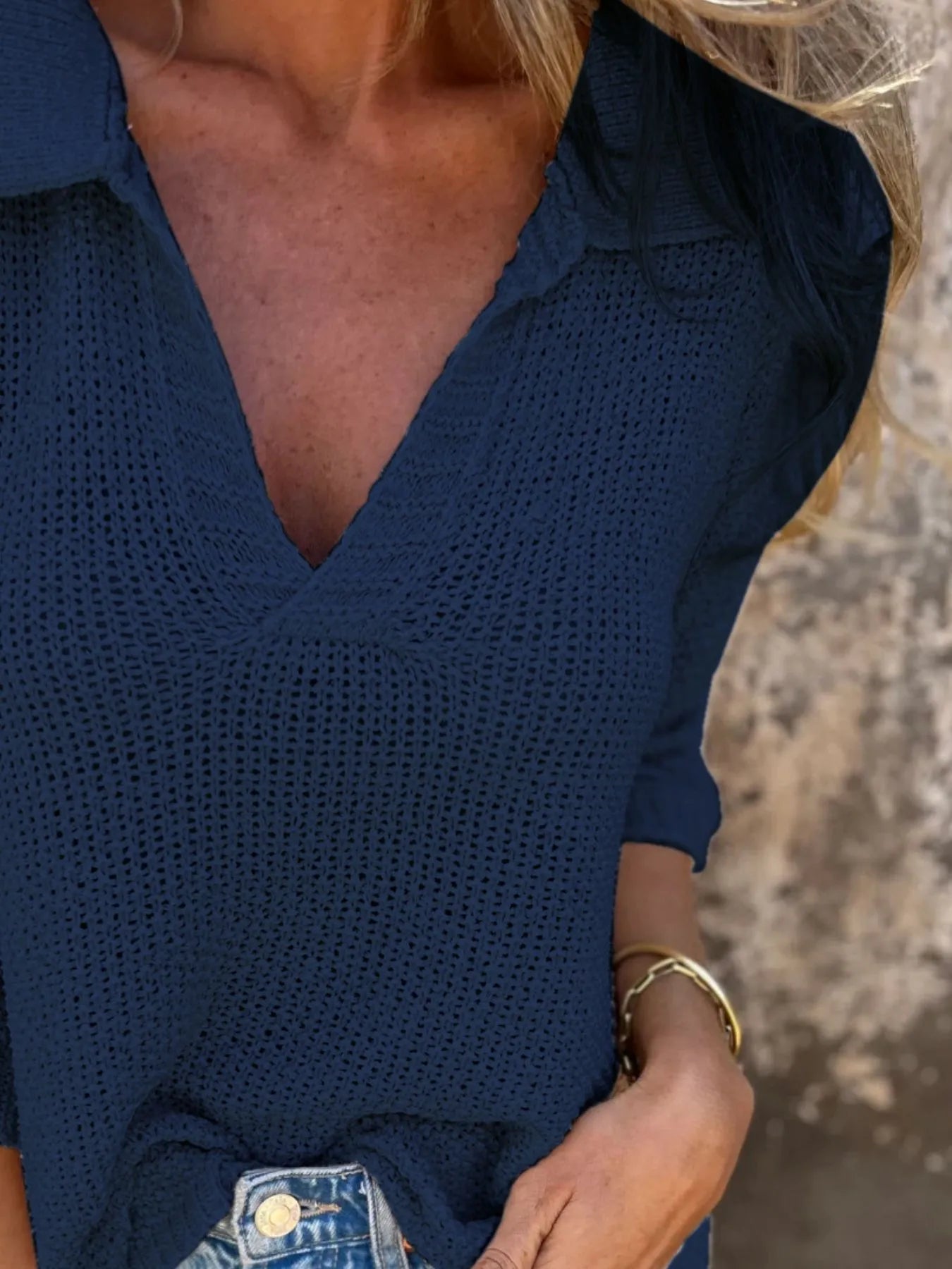 Full Size Johnny Collar Loose Knit Sweater Plus Size