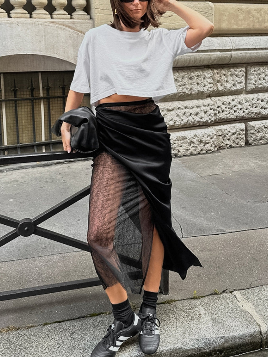 Lace Panel Midi Skirt