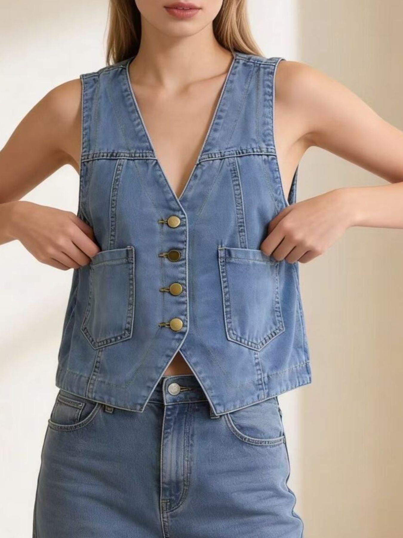 Plus Size Button-Down Denim Vest