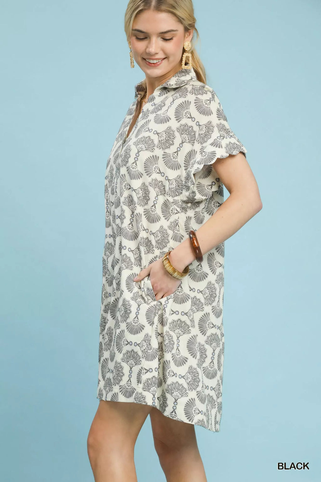 Umgee Printed Button Front Shirt Dress