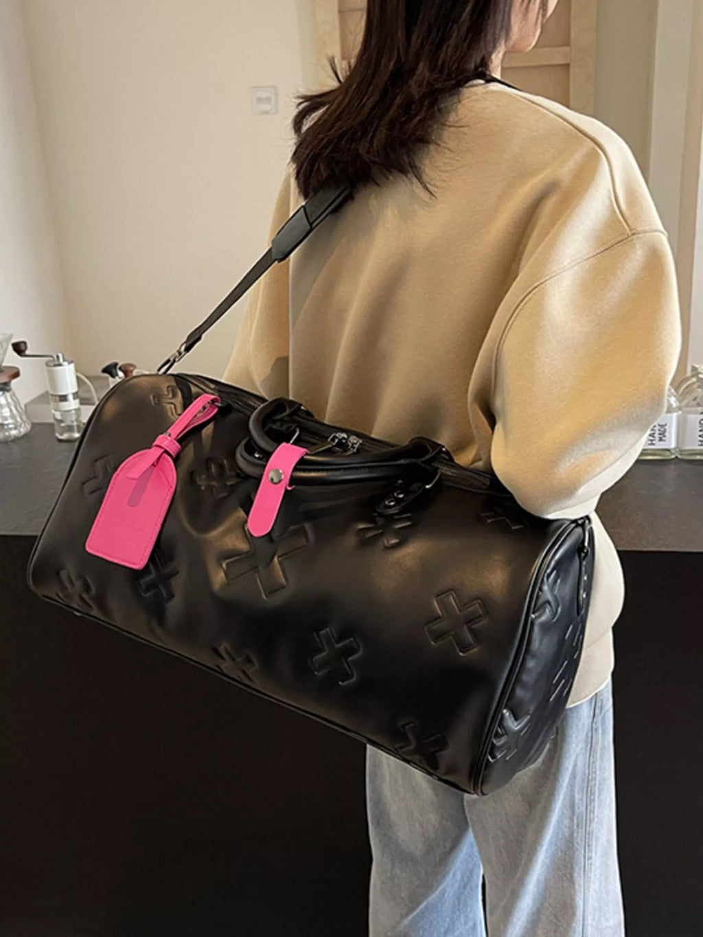 Embossed Cross Pattern Travel Duffel Bag
