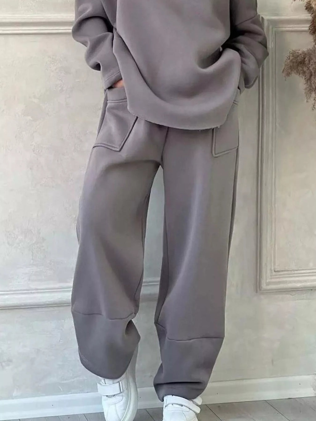 Full Size Oversized Round Neck Top and Pants Set Plus Size