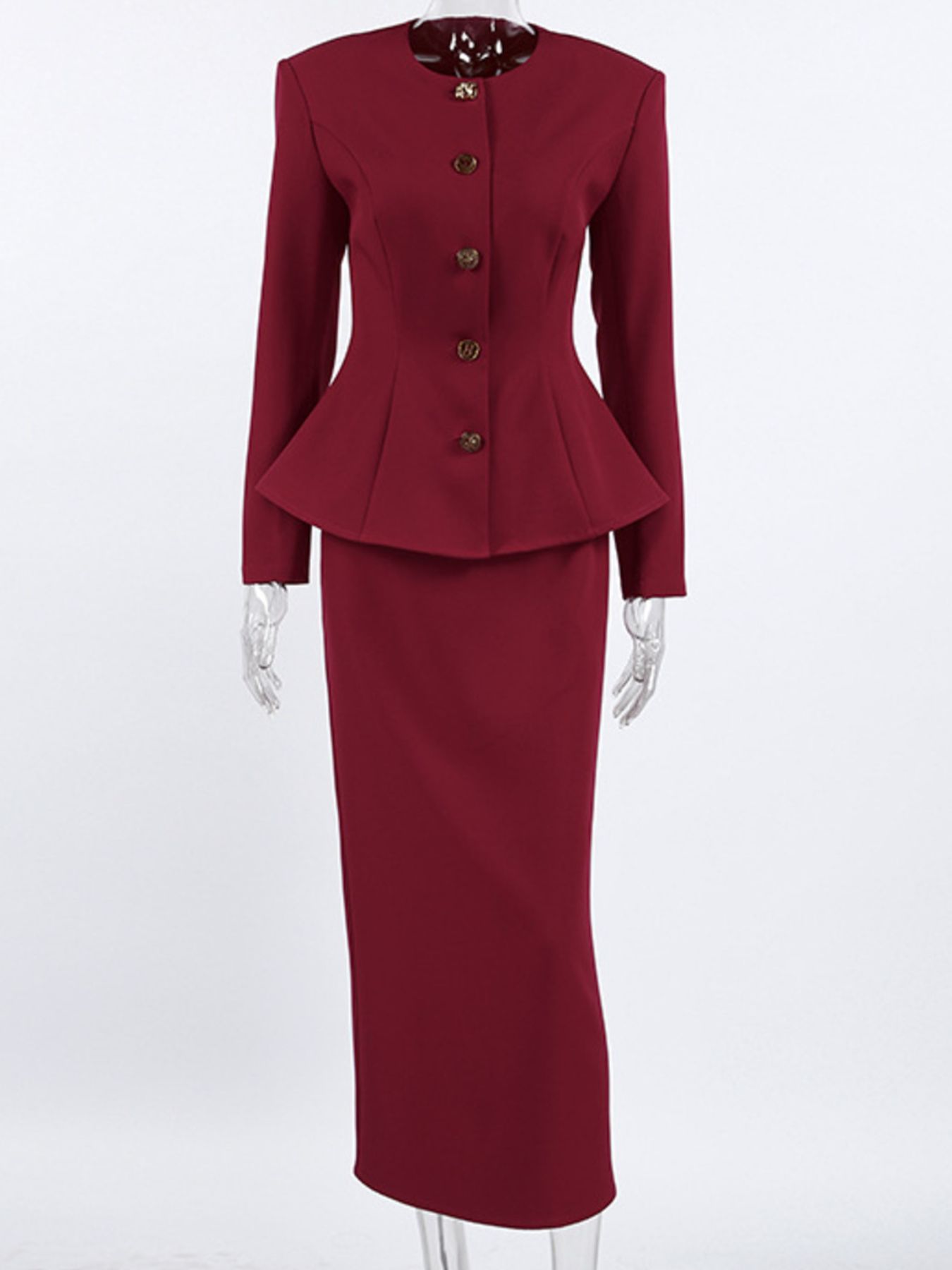 Button Up Peplum Blazer & Skirt Set