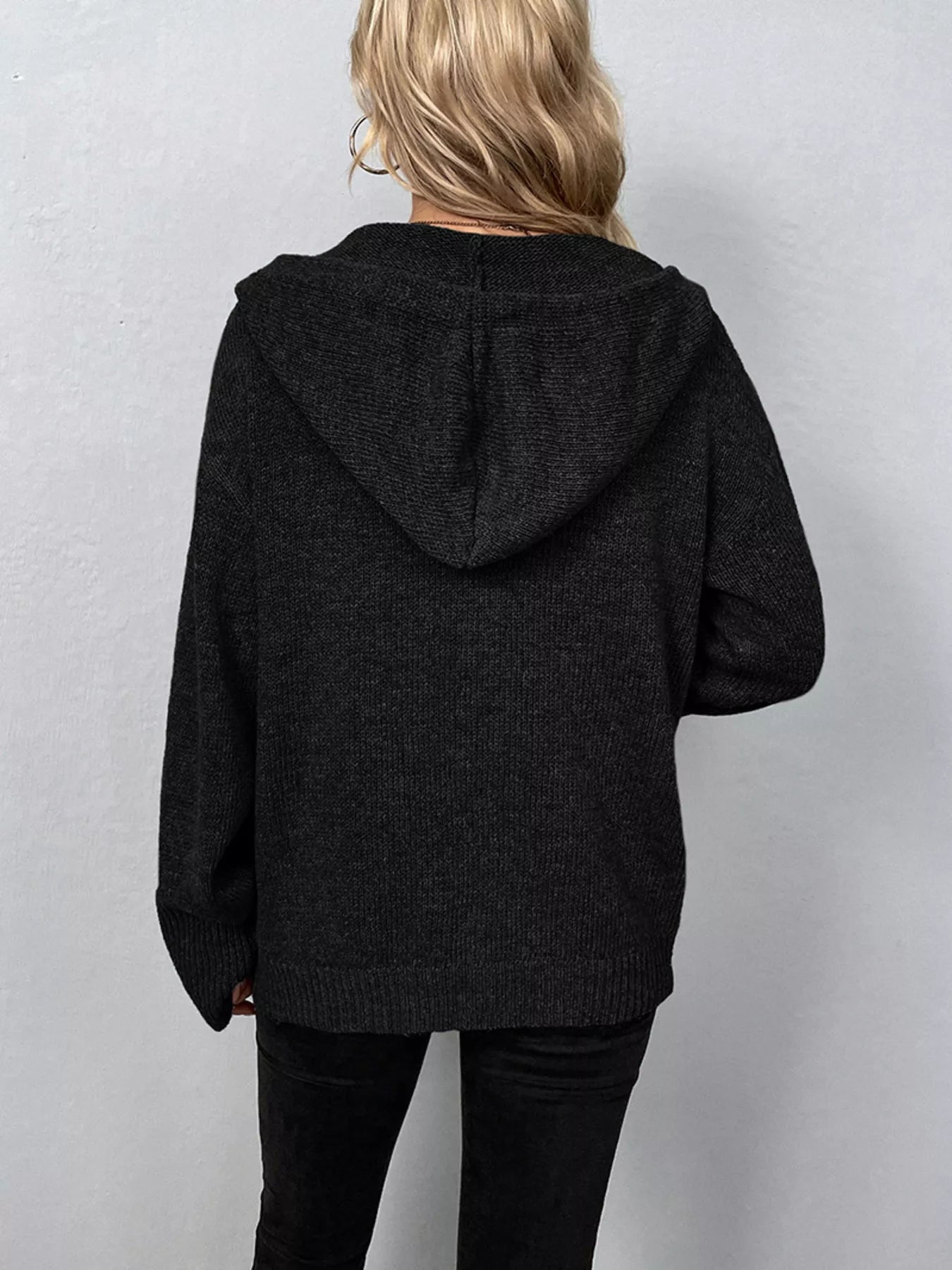 Full Size Cozy Knit Hooded Button-Down Cardigan Plus Size