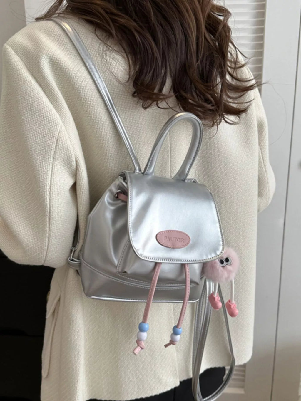 Mini Leather Drawstring Backpack Bag