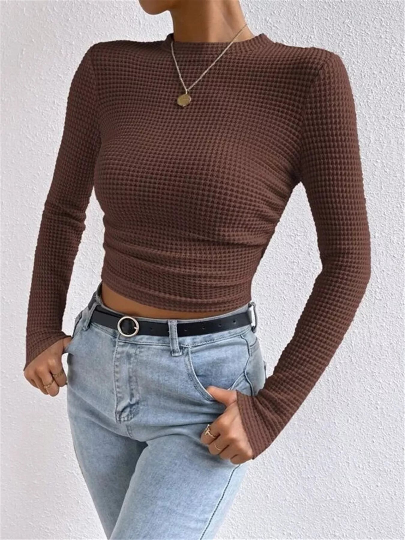 Waffle Knit Long Sleeve T-Shirt