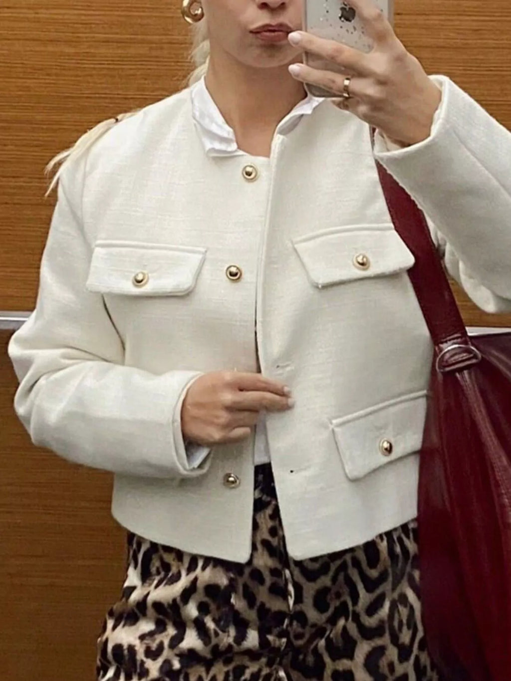 Tweed Button Up Cropped Outerwear