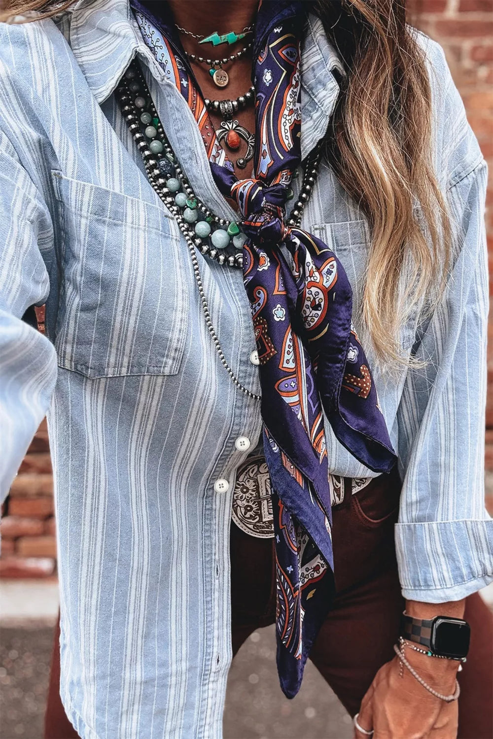 Stripe Boyfriend Chest Pocket Classic Denim Shacket
