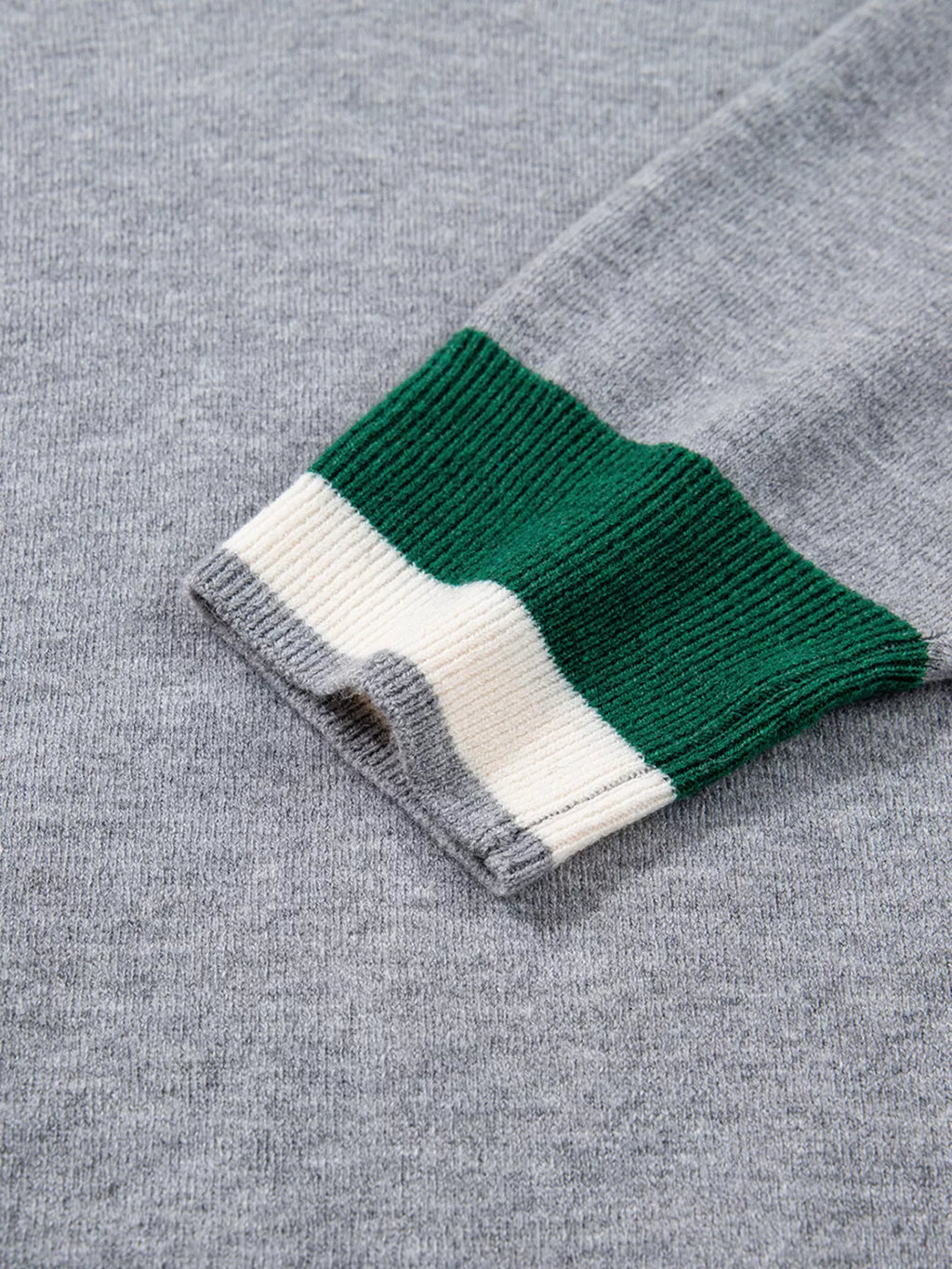 Contrast Striped Trim V Neck Varsity Sweater
