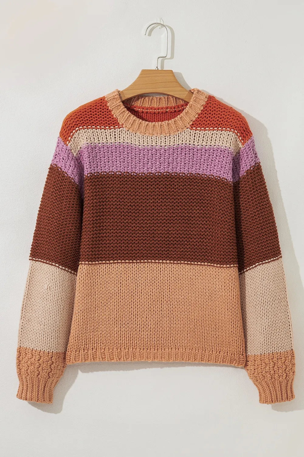 Colorblock Striped Round Neck Sweater