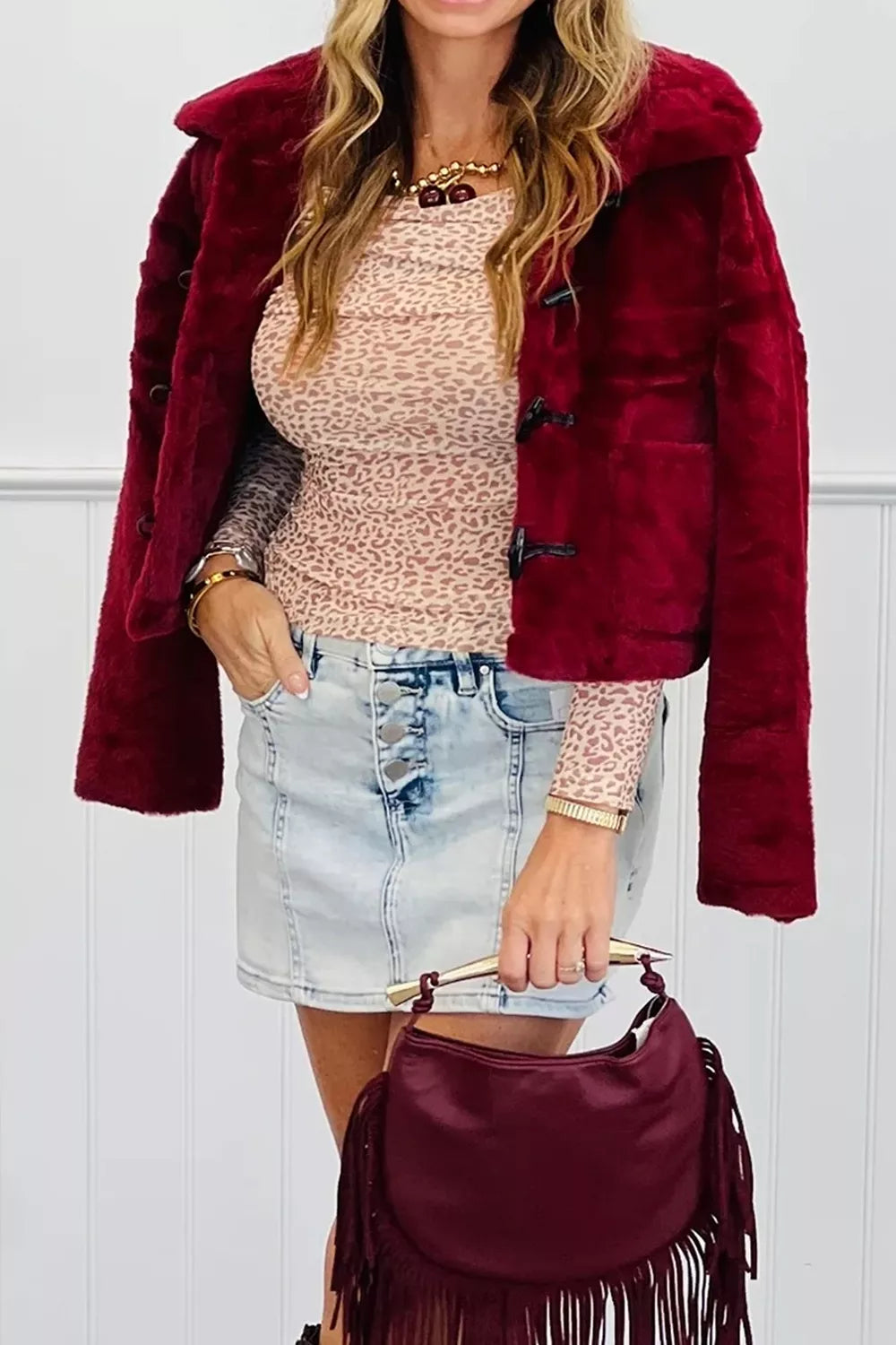 Leopard Print Foldover Off Shoulder Long Sleeve Mesh Top