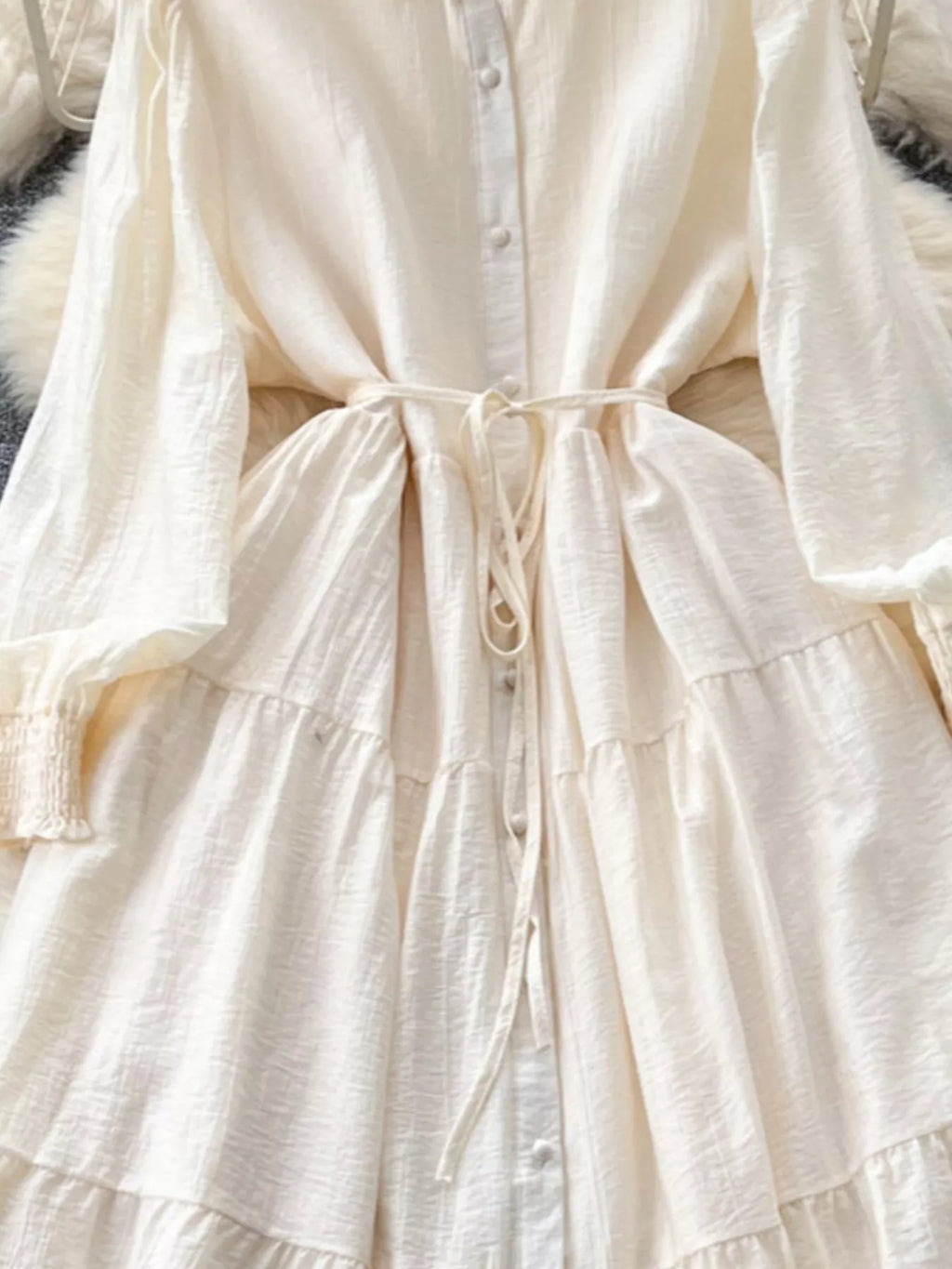 Button Down Tiered Long Sleeve Dress