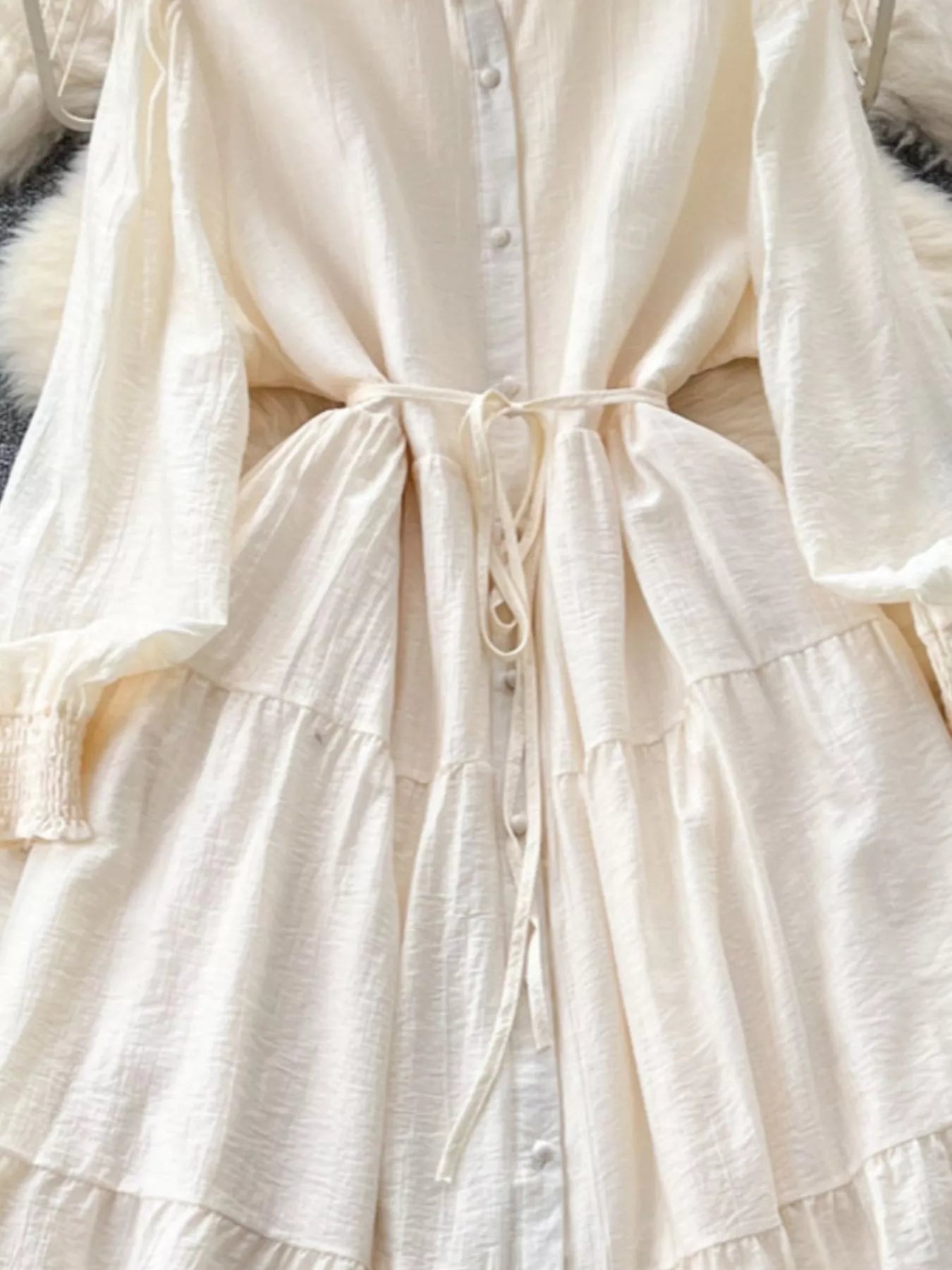 Button Down Tiered Long Sleeve Dress