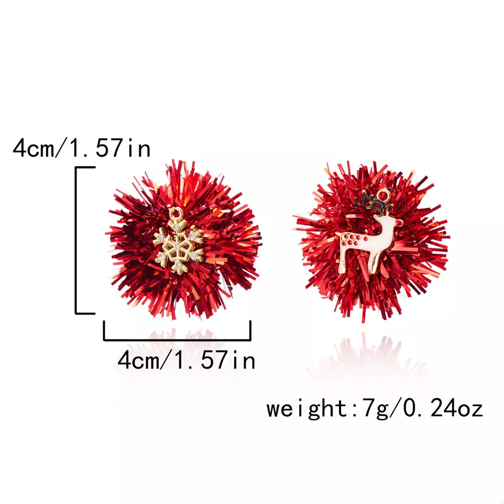 Christmas Asymmetrical Tinsel Ball Earrings