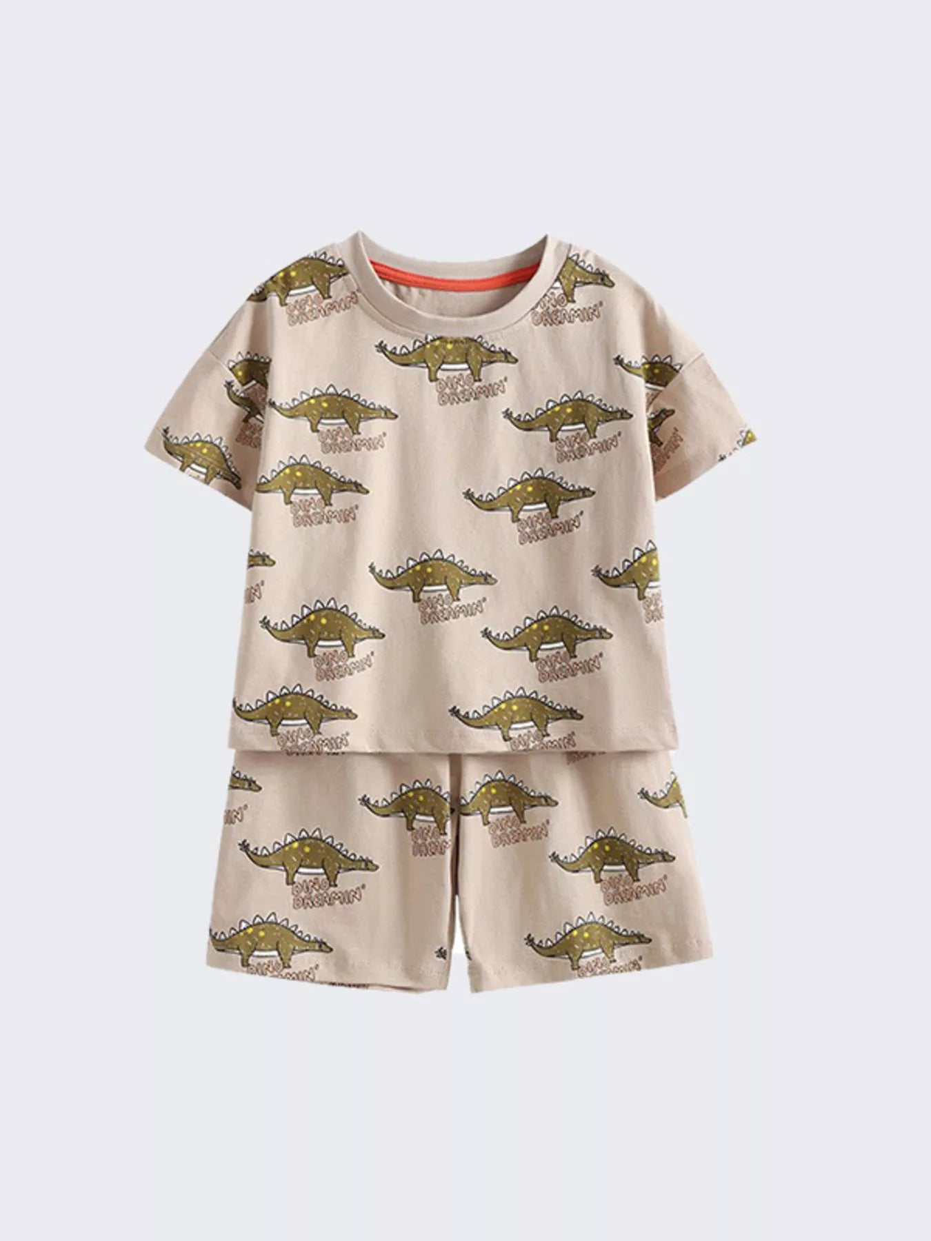 Children's Dinosaur Print Round Neck Tee and Shorts Set