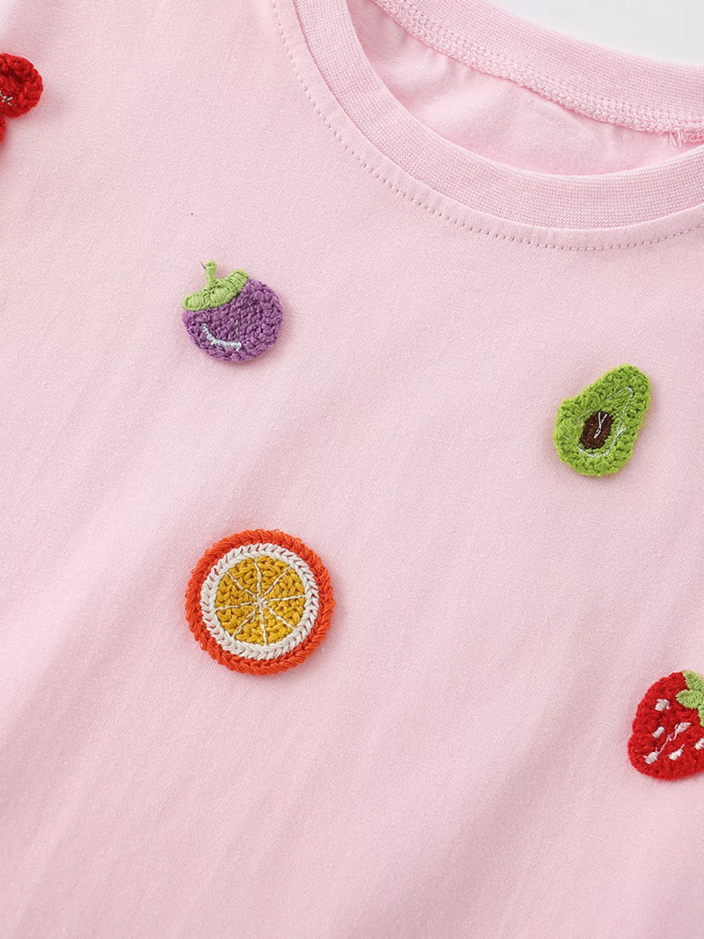 Children's Fruit Applique Round Neck T-Shirt
