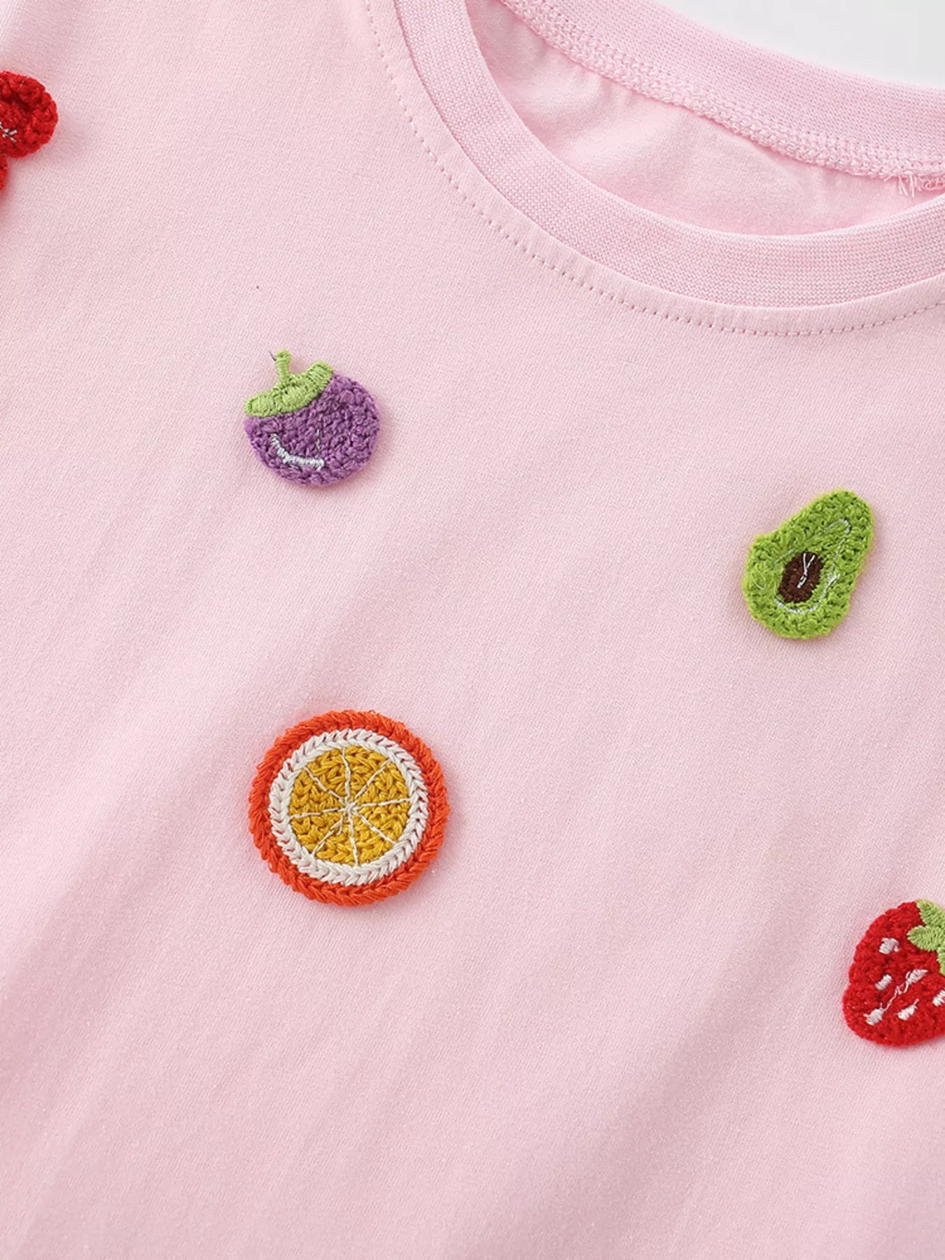 Children's Fruit Applique Round Neck T-Shirt