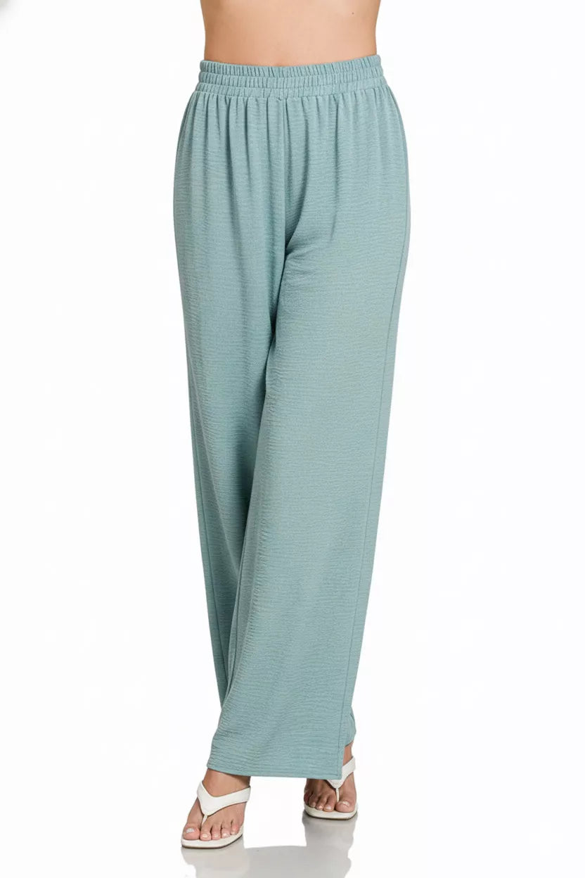 Zenana Woven Airflow Elastic Waistband Pants