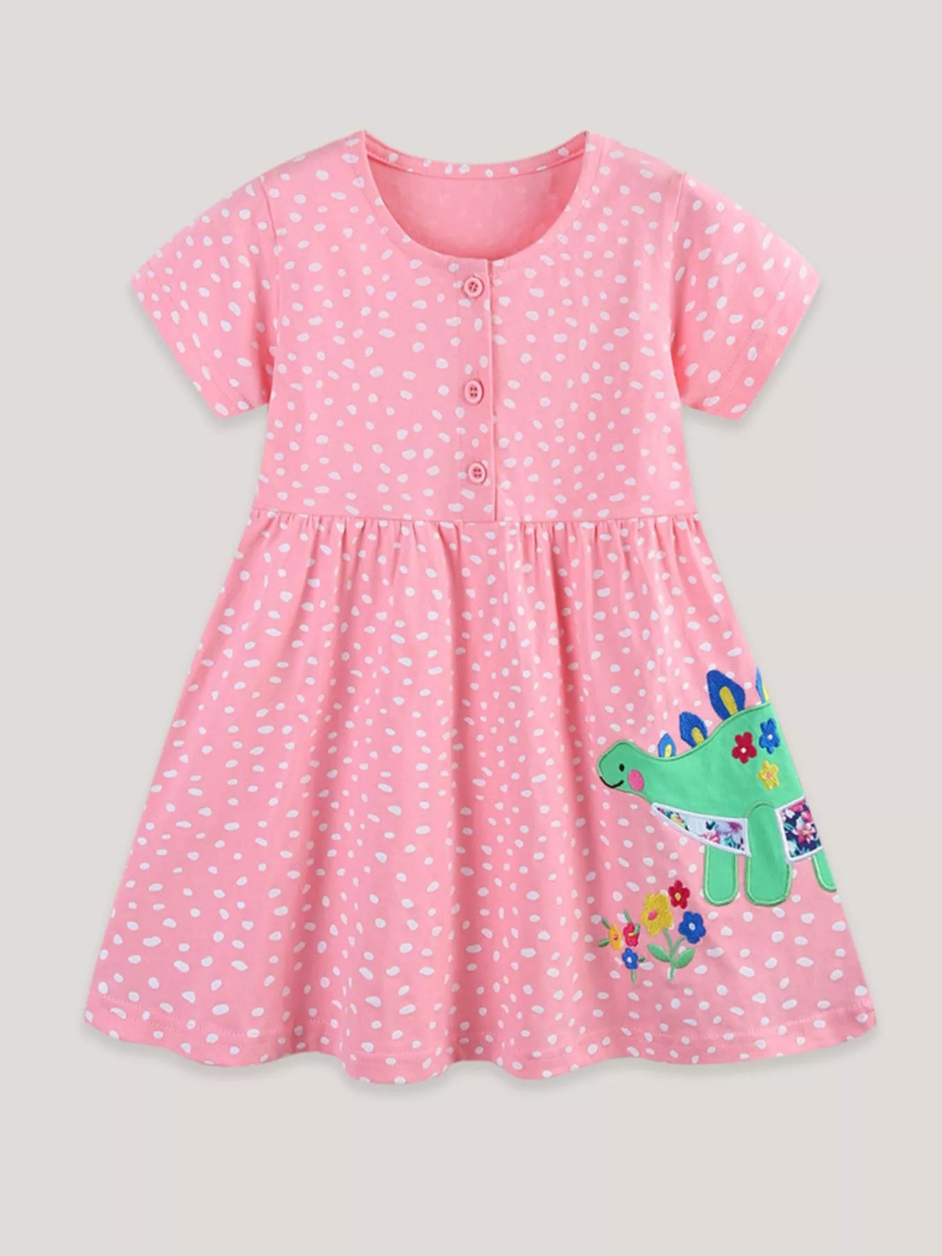 Children's Dinosaur Polka Dot Short Sleeve Dress