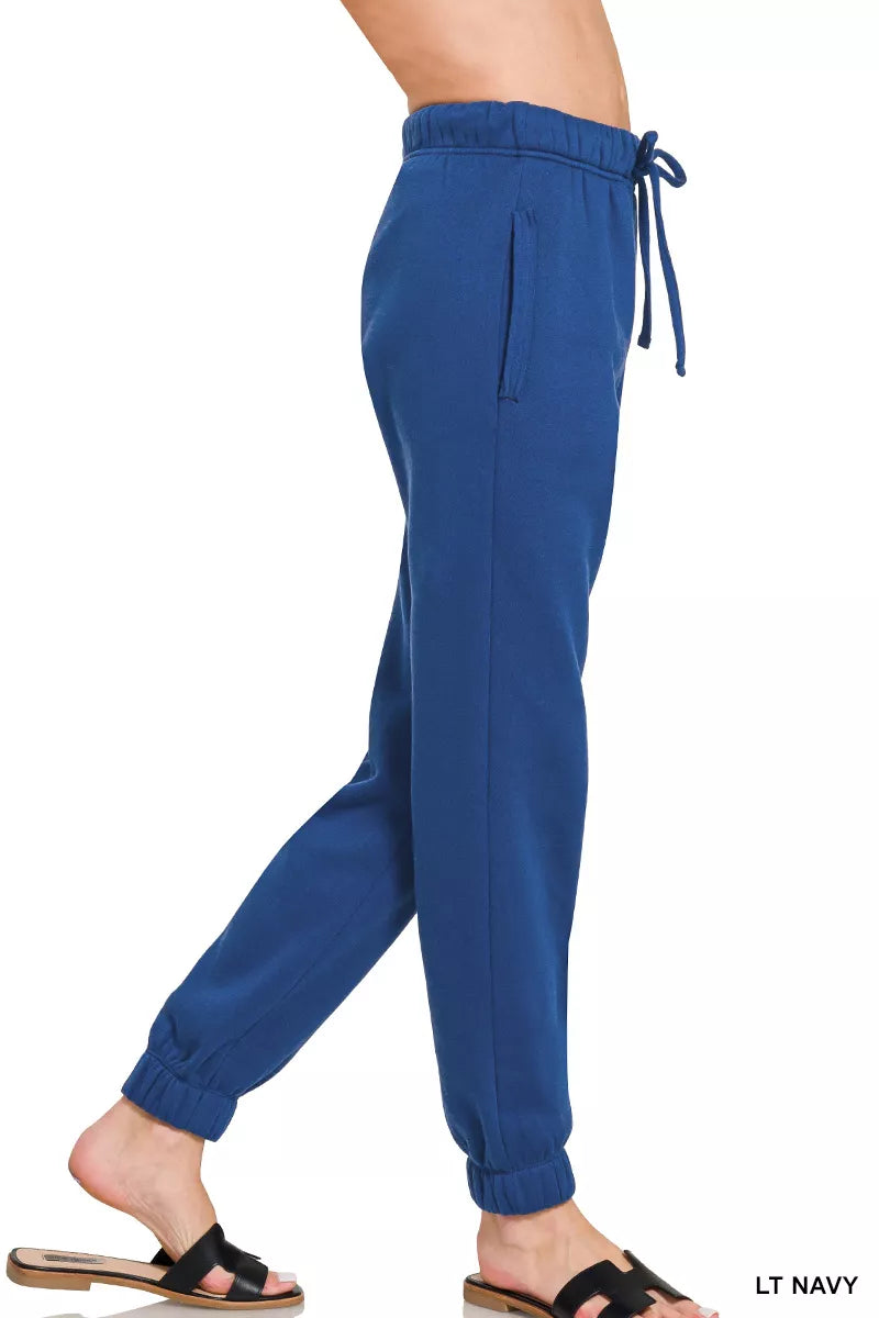 Zenana Fleece Drawstring Joggers With Pocket