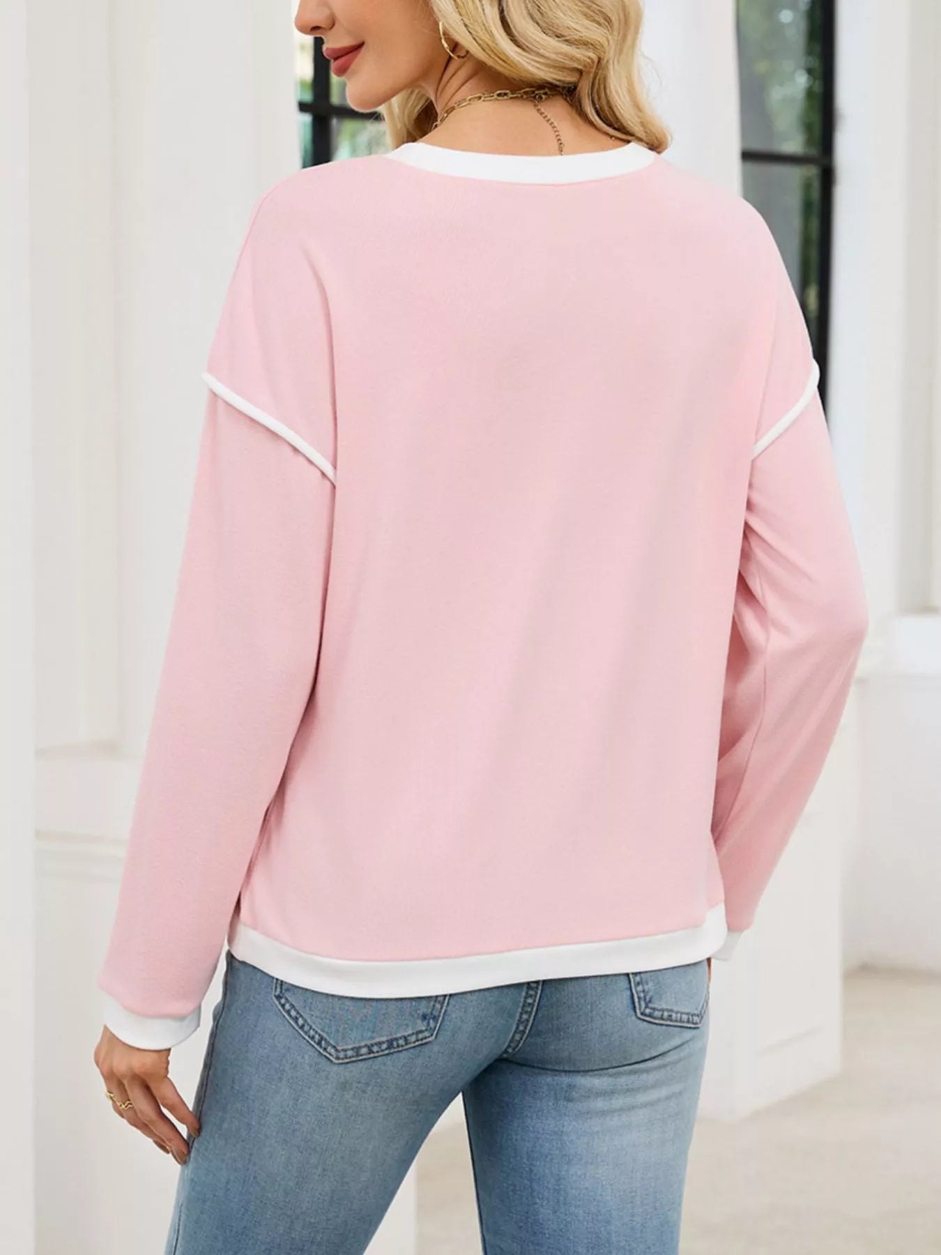 Contrast Trim Long Sleeve Sweatshirt